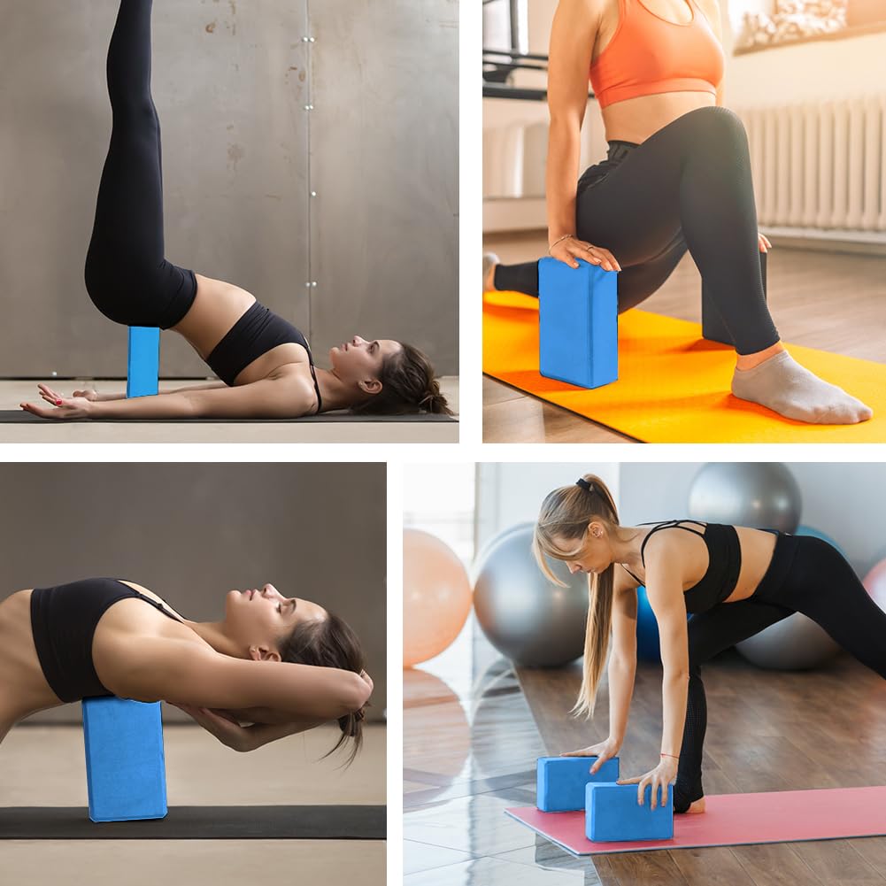 Flintronic Yoga Blocks Set of 2, Sports Yoga Blocks, Gym Bricks, Non-Slip Lightweight Yoga Block, High-Density EVA Foam Yoga Block for Yoga Pilates Training and Home Exercise, Blue 4