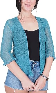 Mimosa Damen gehäkelter Bolero offener Cardigan Glitzer oder einfarbige super Dehnbare Spitzen-Fischnetz-Strickjacke Normal und Übergröße