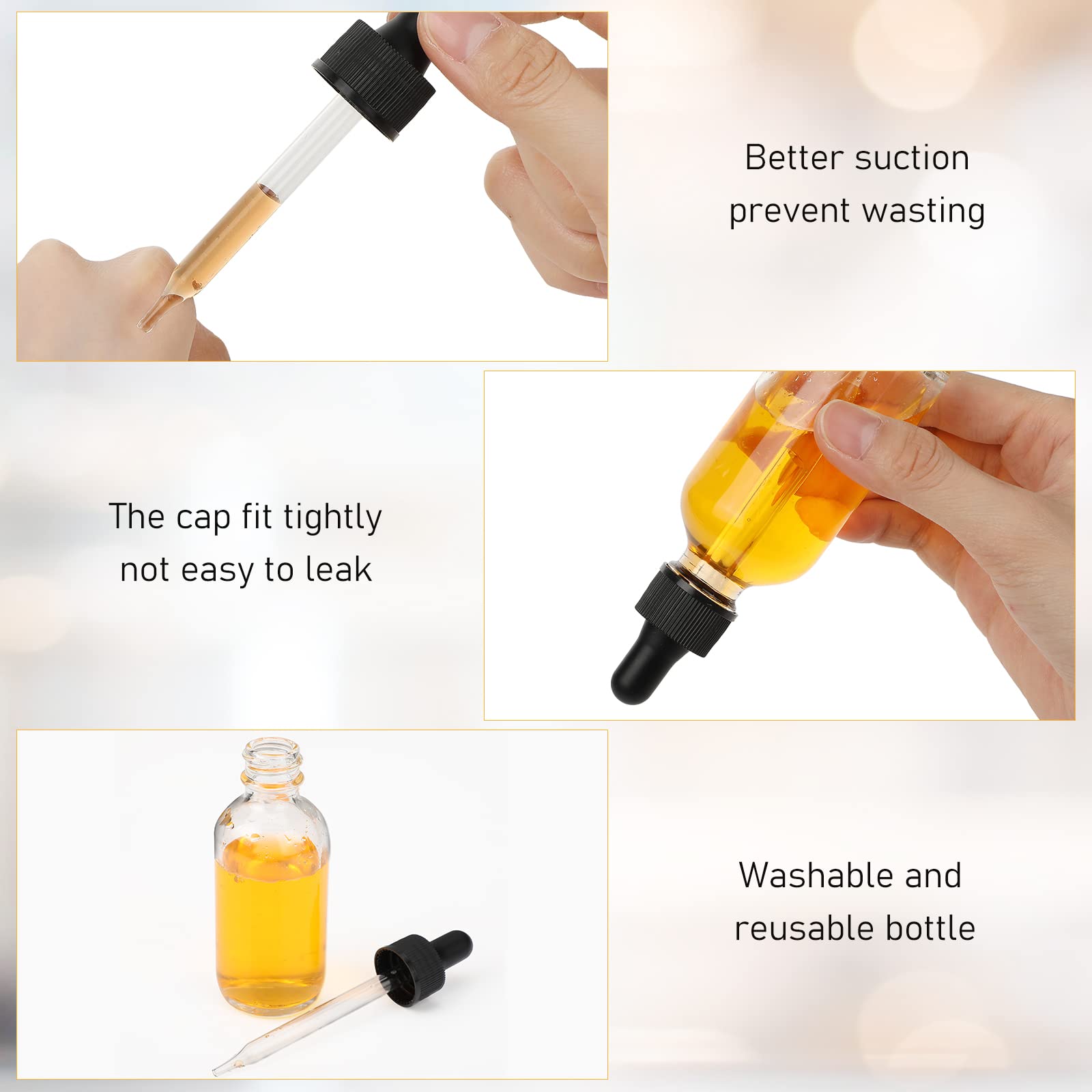 100 Stück 1 oz Glas-Tropfflaschen Glas Augentropfen Flaschen auslaufsichere Glasflaschen mit Pipette leer für ätherische Öle Parfüm (transparent)