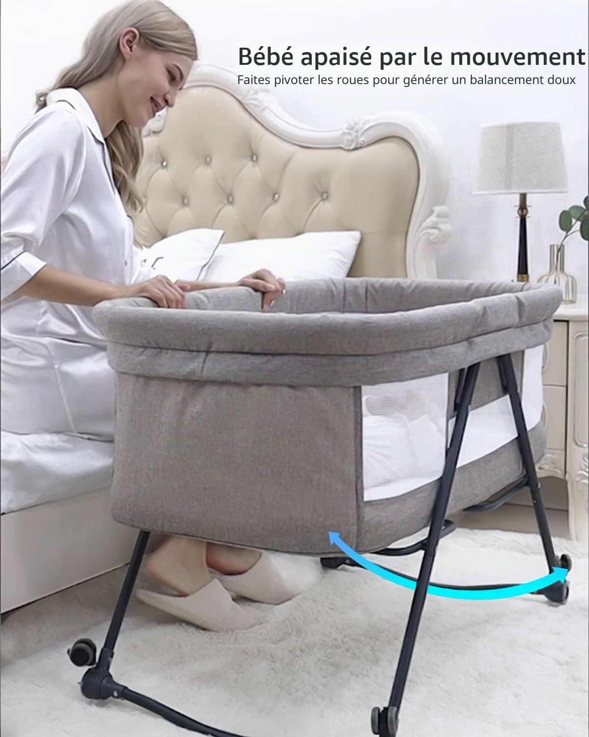 UBRAVOO Lit de Voyage Bebe, Lit Bebe avec Matelas et Roues, Berceau de Chevet | Berceau à Bascule Transformable, Bravo Basic, Kaki