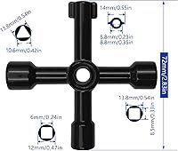 Vista 3 de Llave multifuncional de 4 vías, llave cruzada universal 4 en 1, llave cuadrada triangular de acero inoxidable para medidor de agua y gas, válvula