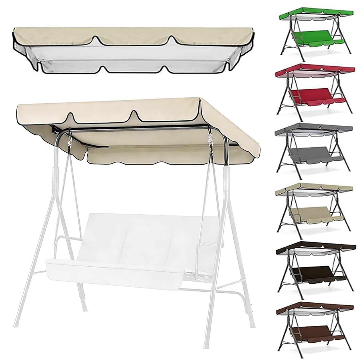 YCXHGK 75''×47'' 76.8''×49'' Swing Canopy Replacement, 2/3 Seater Sun Shade for Garden Hammock Furniture, Waterproof Swings Cover, Canopy Only(White,164x114cm/64.6x44in)