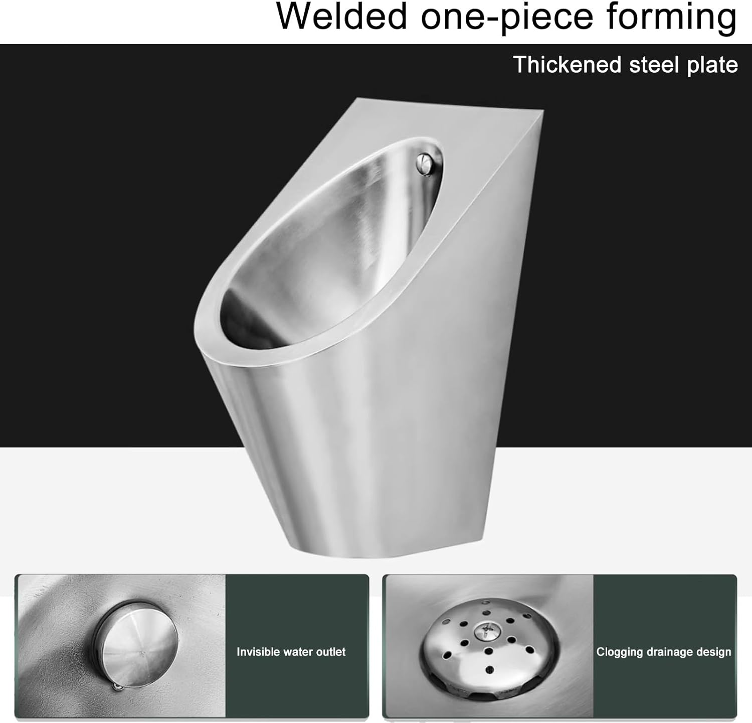 Urinal, 304 Stainless Steel Urinals, Wall-Mounted Induction Urinal, High-Efficiency Flushing Urinal, Toilet Splash-Proof Urinal, Shopping Mall/Hotel/Public Toilet(Silver)