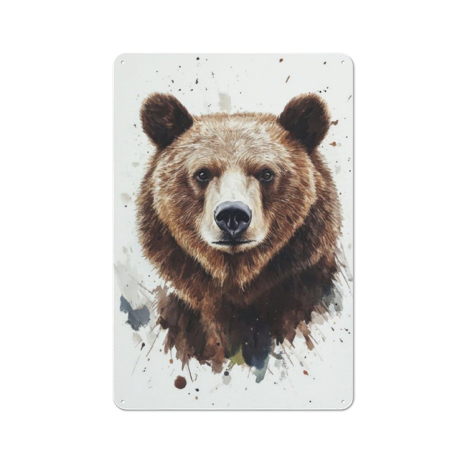Junmoney Watercolor Bear Portrait Tin Wall Plaque 30X20cm With For Living Room Wall, Gift For Feature Wall Decorators During The Christmas Season