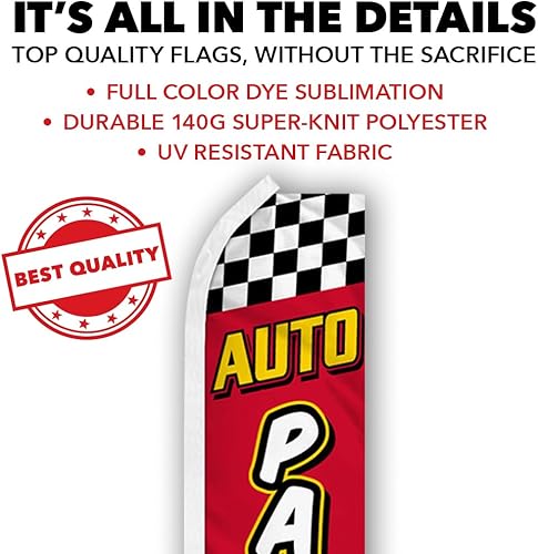 Miniatura 4 de Bandera publicitaria de Swooper roja y amarilla para autopartes, perfecta para tiendas de rendimiento, mecánica, reparación de automóviles, tiendas