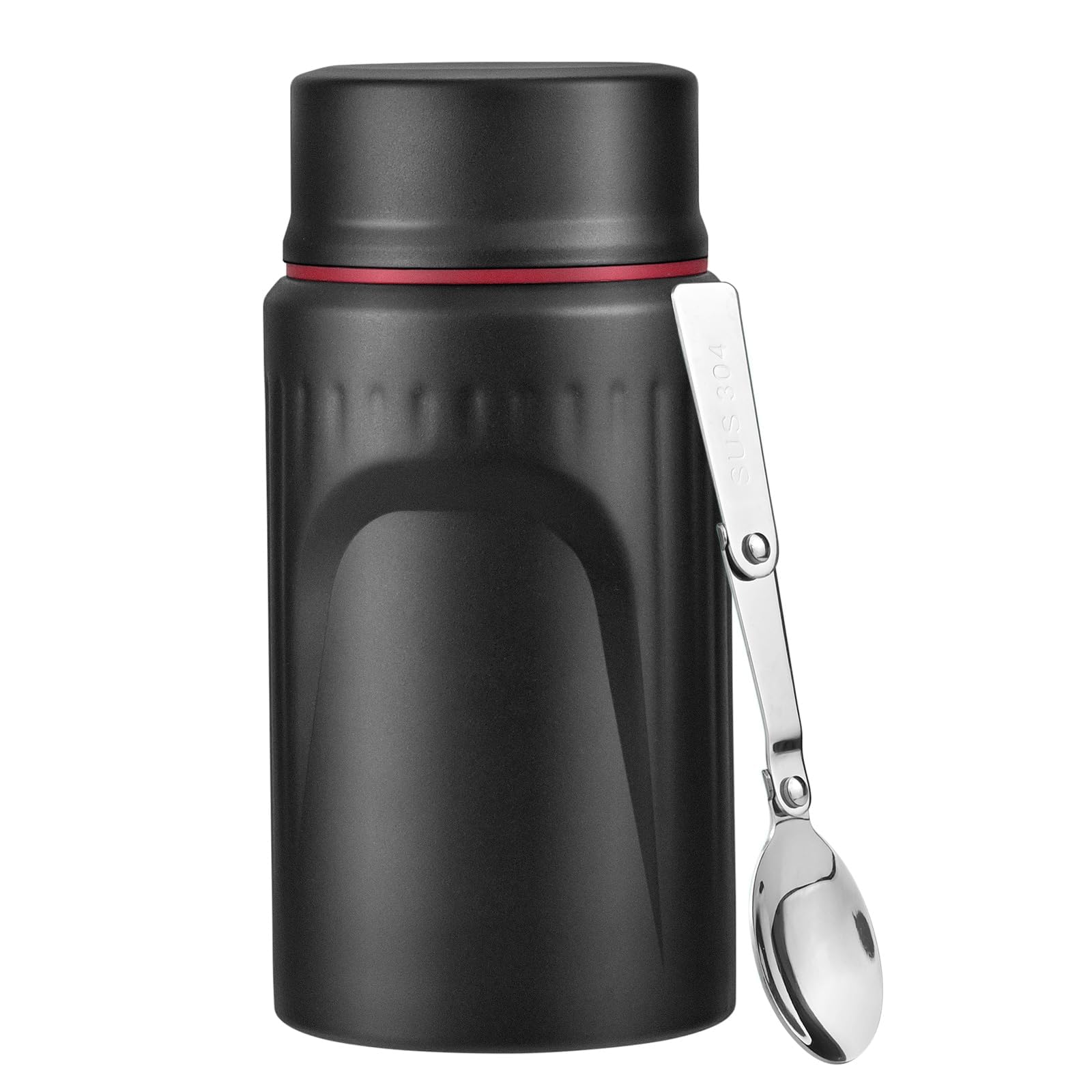 Food Flask, 750ml Vacuum Insulated Stainless Steel Food Jar, Double-Walled for Hot & Cold Foods, Leakproof Soup Container with Folding Spoon for Kids & Adults (Black)