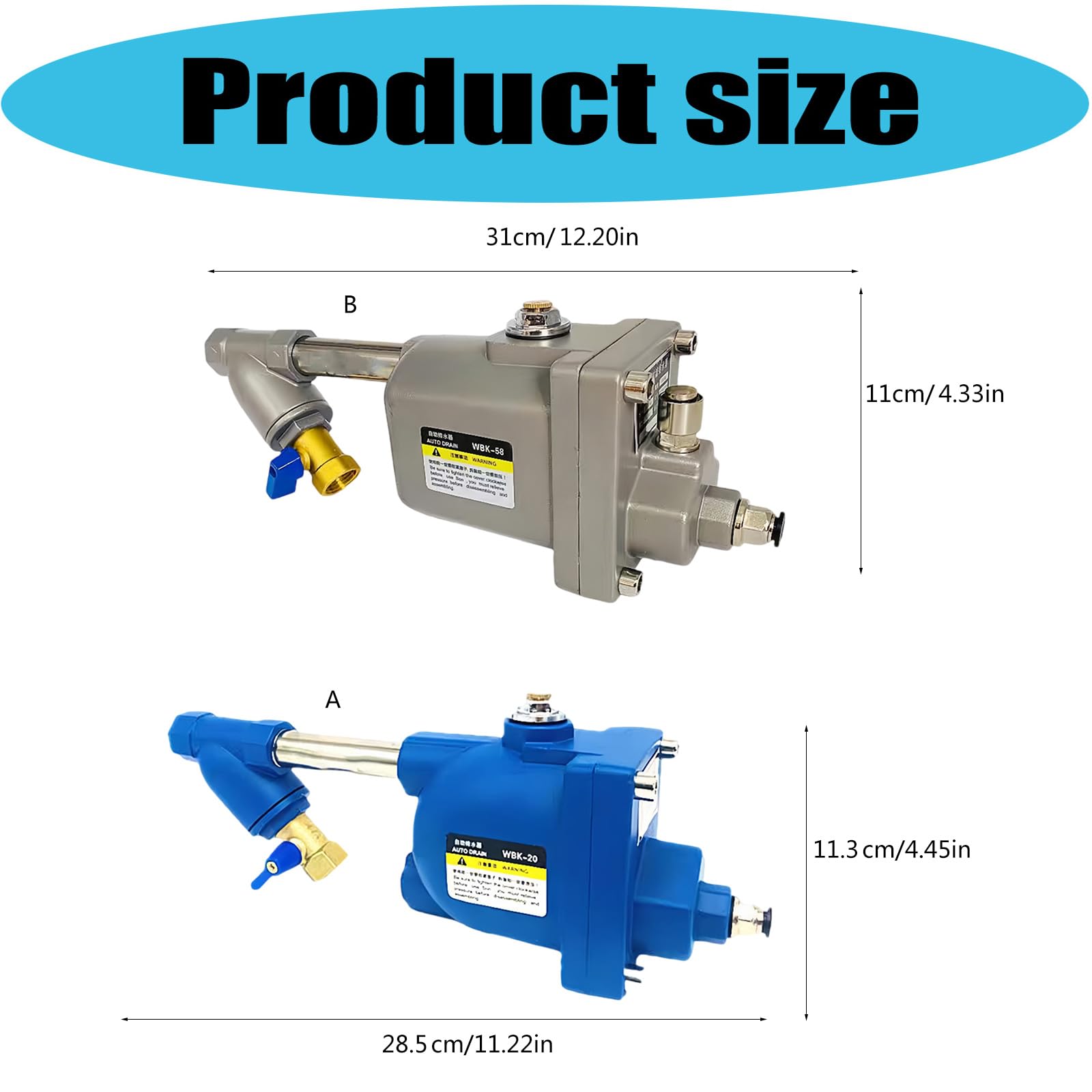 Valvole di scarico dell'acqua del compressore d'aria di dovere 680kgh Capacità Doppio Filtro Design Rilascio Veloce Adatto per Tubi Serbatoi Umidificatore Struttura Aria