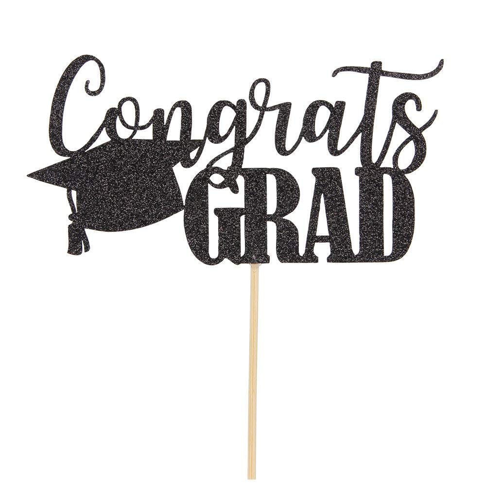 INNORU Black Glitter Congrats Grad Cake Topper - Class of 2020, Primary School, High School,The University Graduate Party Supplies with Cap Embellishment Decorations