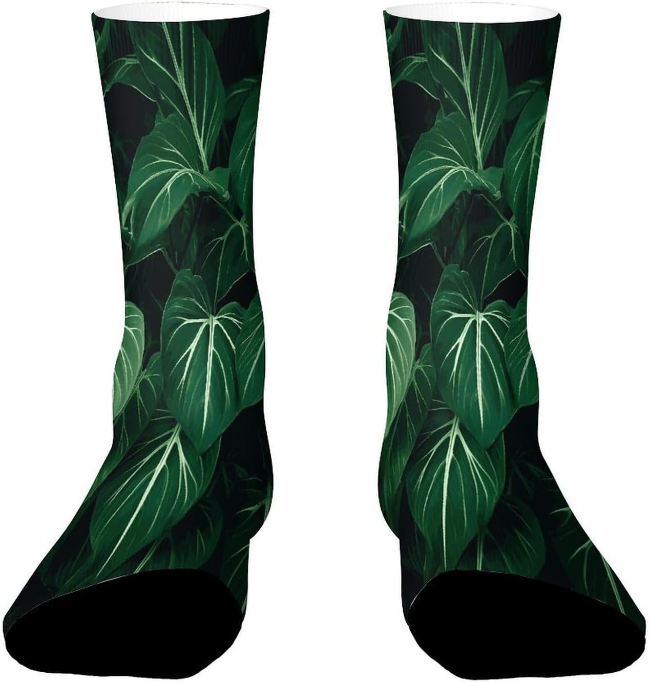 Green Long Leaves Crew Sock High Stocking Grippy Socks | Socks for Men & Women,Stockings-Long Thin Tube Sports, Breathable Soft Athletic for Nurses,Travel