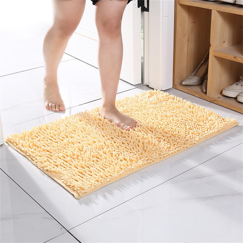 Odot Slip-Resistant Chenille Bath Mats Rugs, Extra Soft and Absorbent Bathmat Toilet Shower for Bathroom Doormats Kitchen Door Way Feet Mat Washable Carpet (Beige,30 * 50cm)