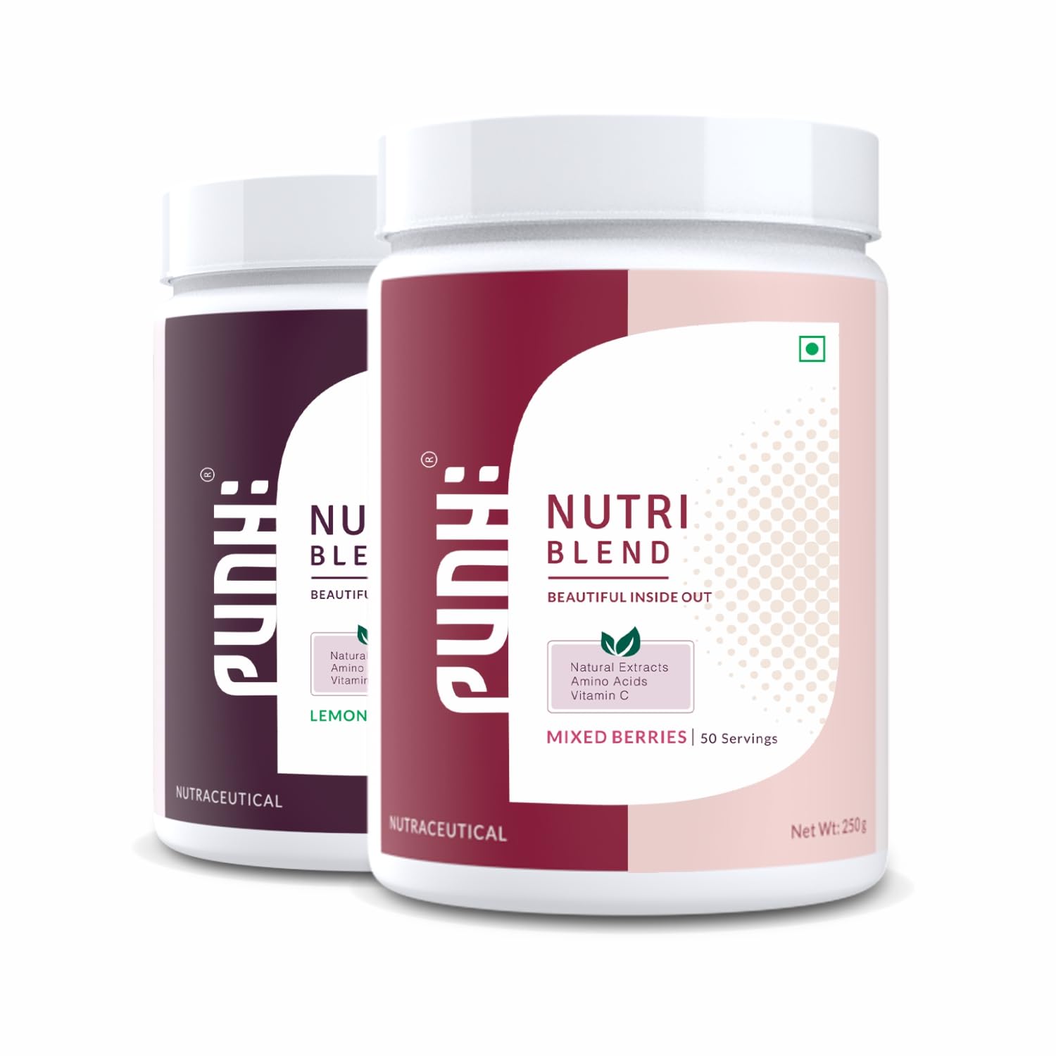 Punh Nutri Blend with Natural Extracts like Amla, Tulsi & Gotu Kola, Amino Acids, Vitamin C, Niacinamide for Anti-Aging, Youthful & Healthier Skin, Hair & Nails - Mixed Berries & Lemon Combo