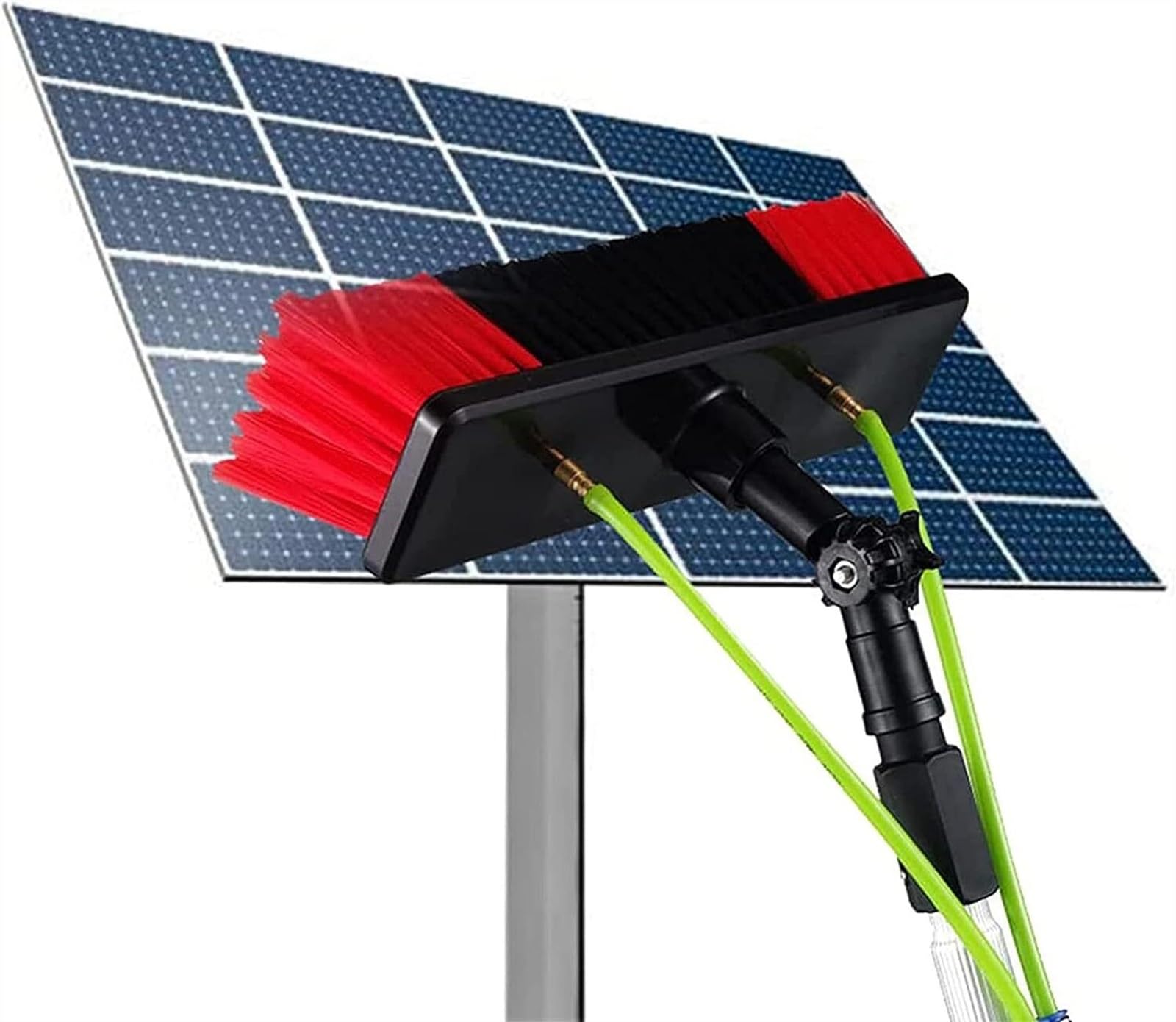 Brosse télescopique alimentée en eau pour nettoyage de panneaux photovoltaïques et toit de véranda