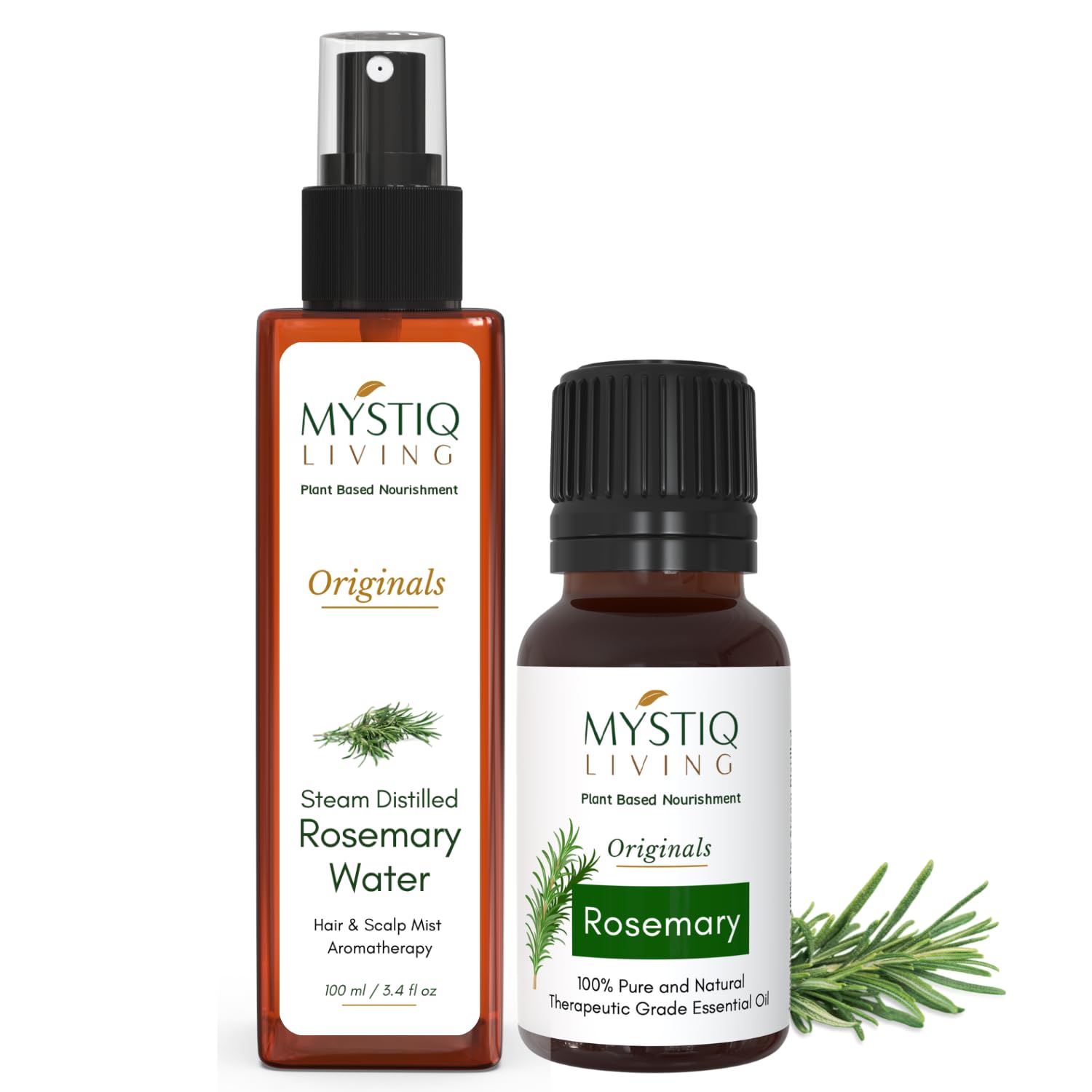 Mystiq Living Rosemary Essential Oil for Hair, Rosemary Water- Combo (100 ML + 15 ML) | Hair Spray for Regrowth | 100% Pure & Natural