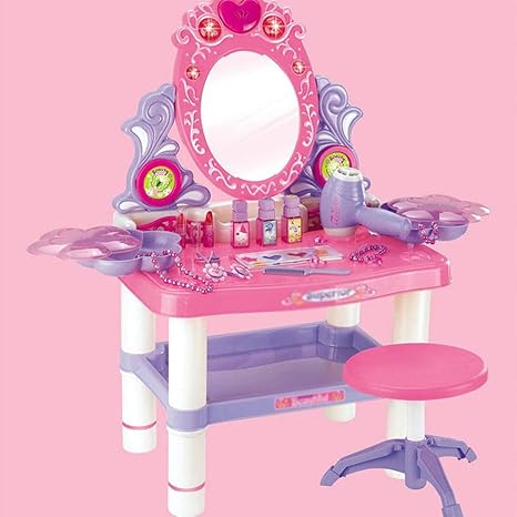 Amazon Co Jp 子供用化粧台 玩具ドレッシング子供のライトプリンセスドレッサー玩具ガールシミュレーションの夢 バニティガールズセット Color Pink Size 60x45x10 5cm ホーム キッチン