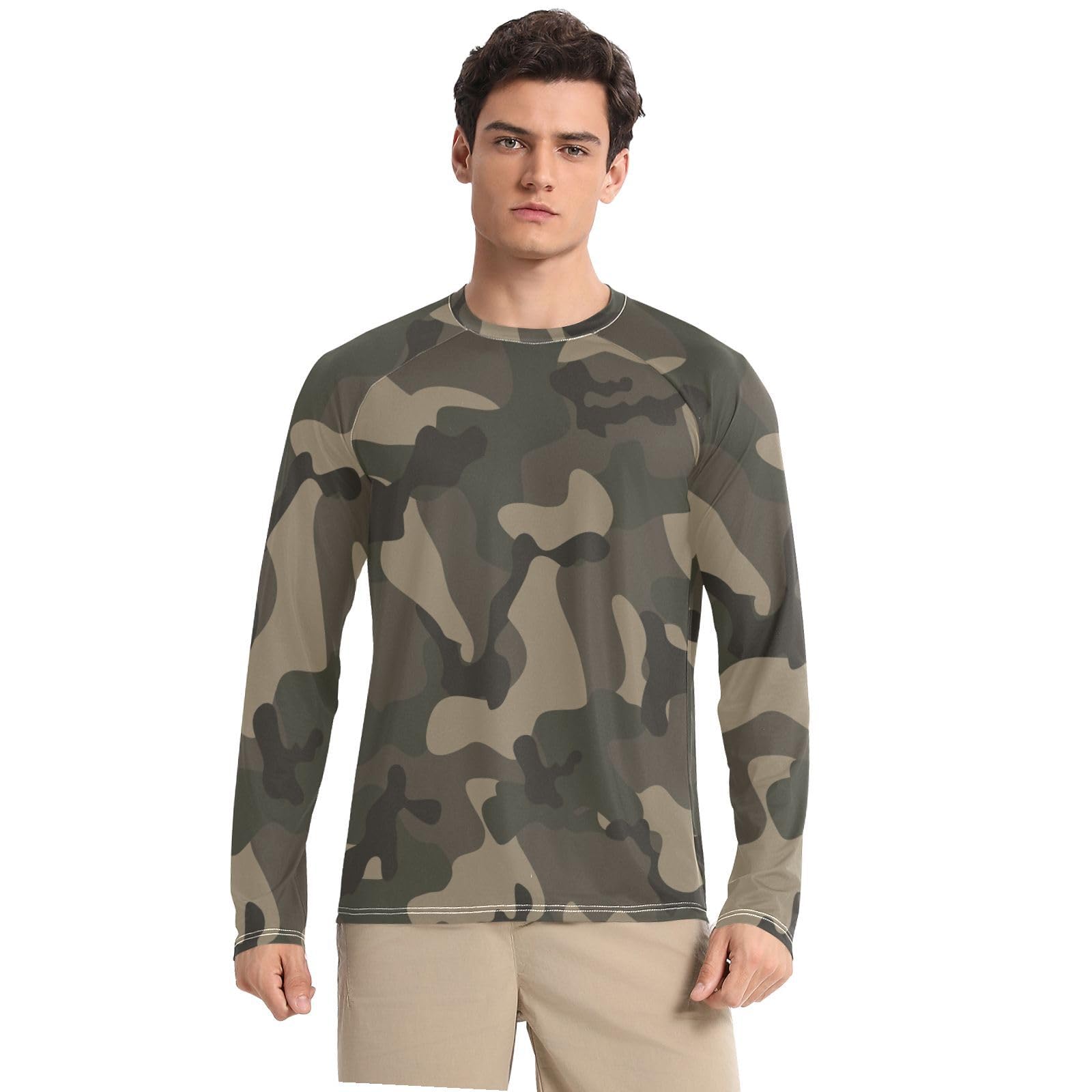 Abstract Camouflage for Hunting in Brown Black Style Men Round Neck Sunscreen Cool Sun Protection Soft Comfortable Lightweight Blouse for Cycling Hiking Driving (XX-L)