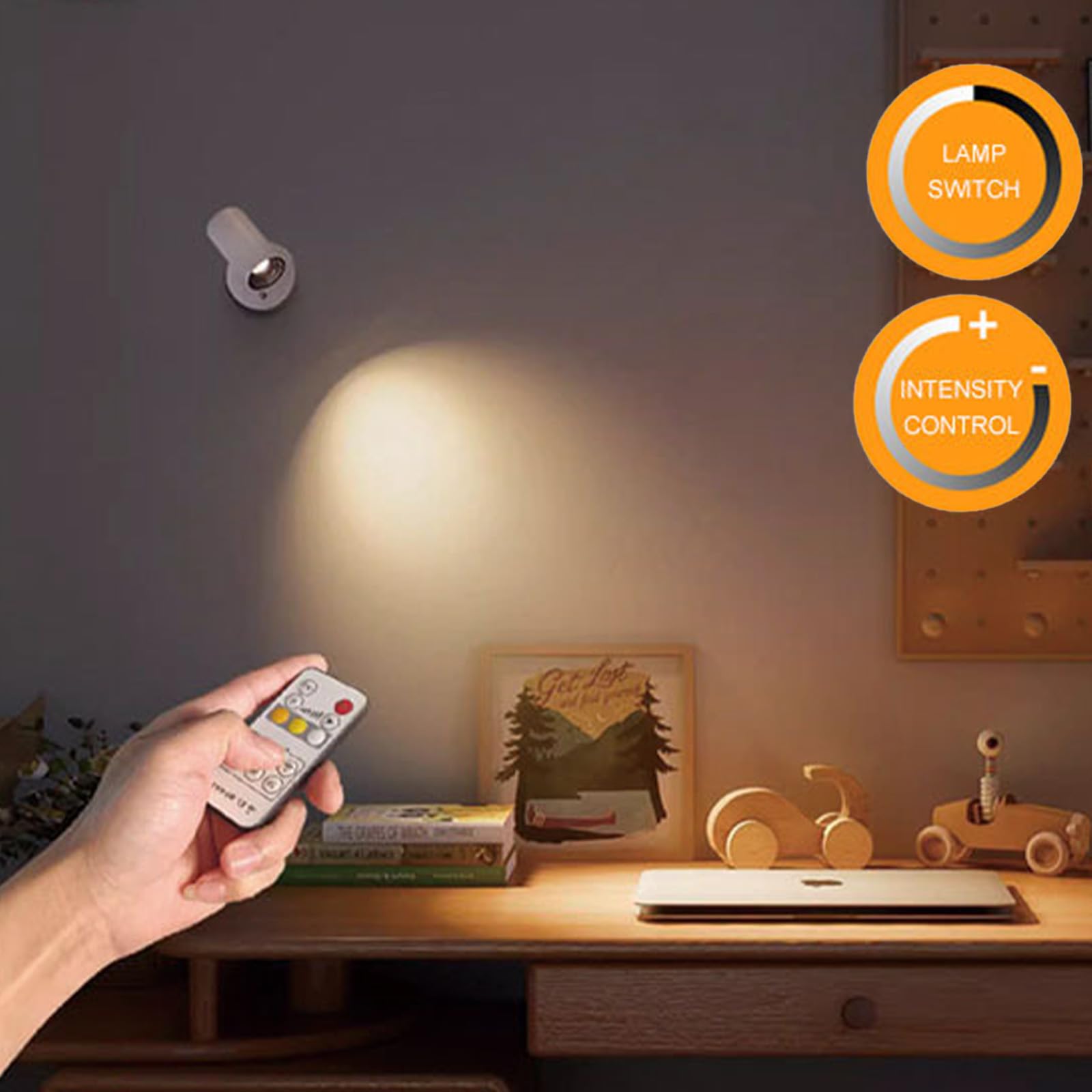 LED Spotlight Aufladbar Wandleuchten mit Fernbedienung Touch-Schalter Dimmbar Wandleuchte 355° Drehung Kabellose Magnetische Wandbeleuchtung für Bilder Wohnzimmer Schlafzimmer (Weiß + Gold)