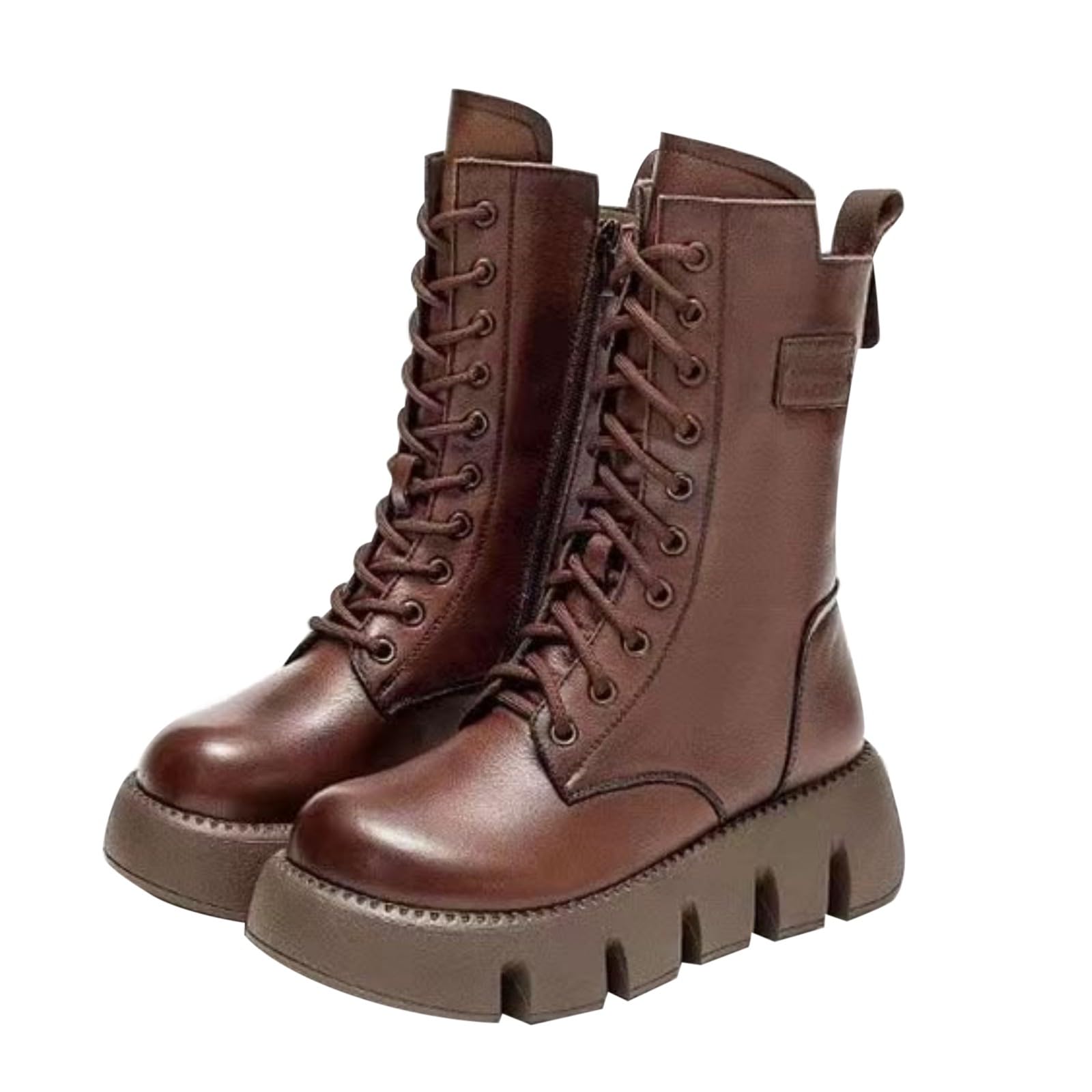 Botas con cordones para mujer, forradas, botas de invierno de piel, botines