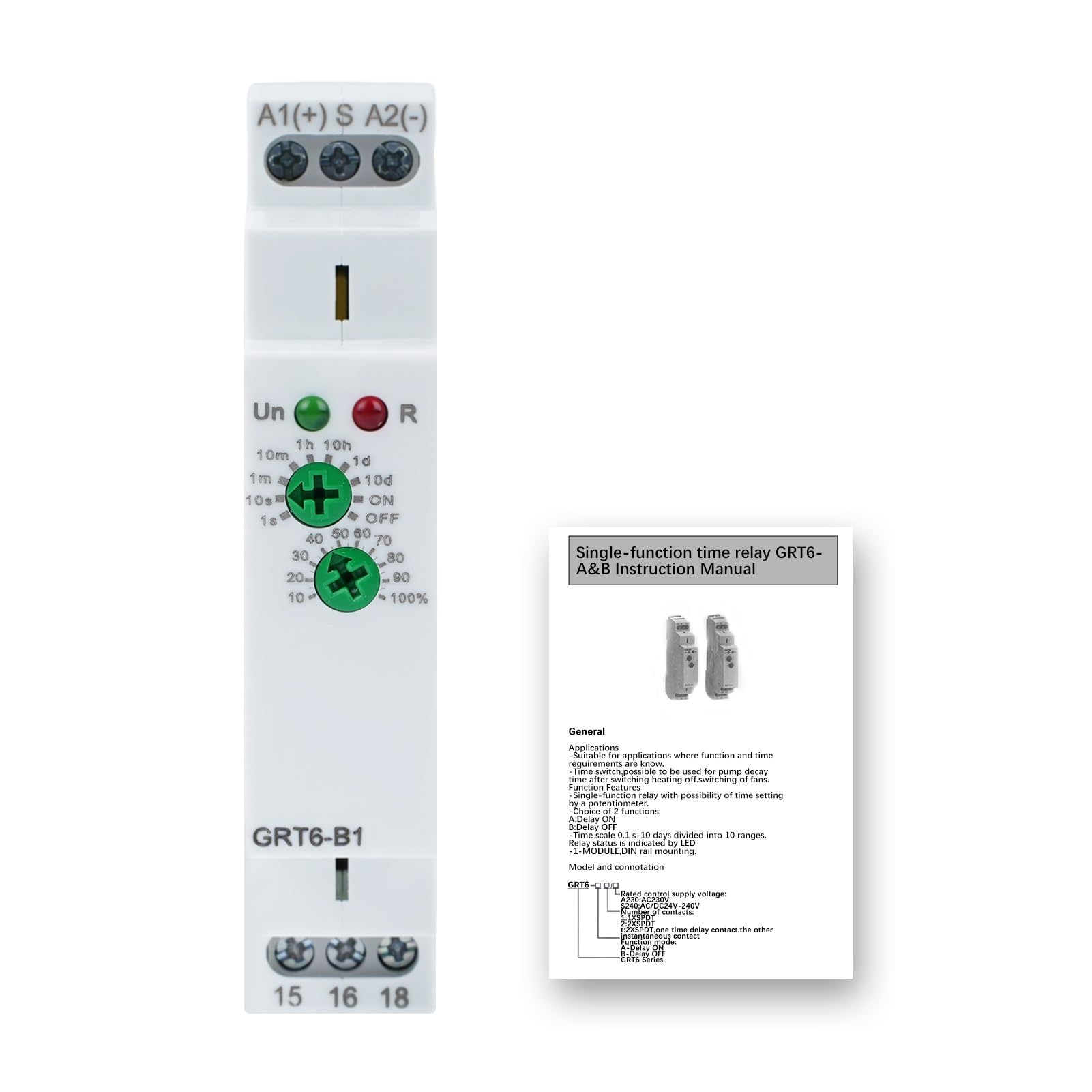 DEWIN Time Relay,Time Delay Relay, DIN Rail Type AC/DC24V-240V(GRT6-B1)