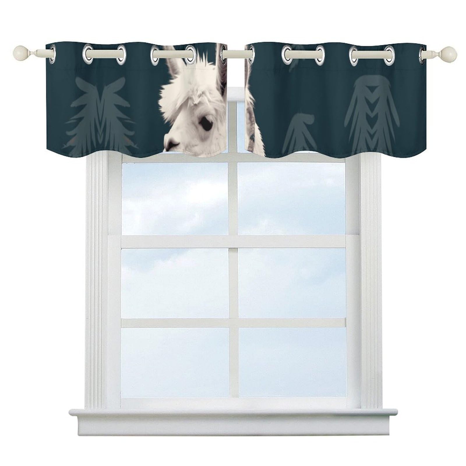Rideaux occultants isolants thermiques motif lama 132x45 | Rideau court de fenêtre pour chambre