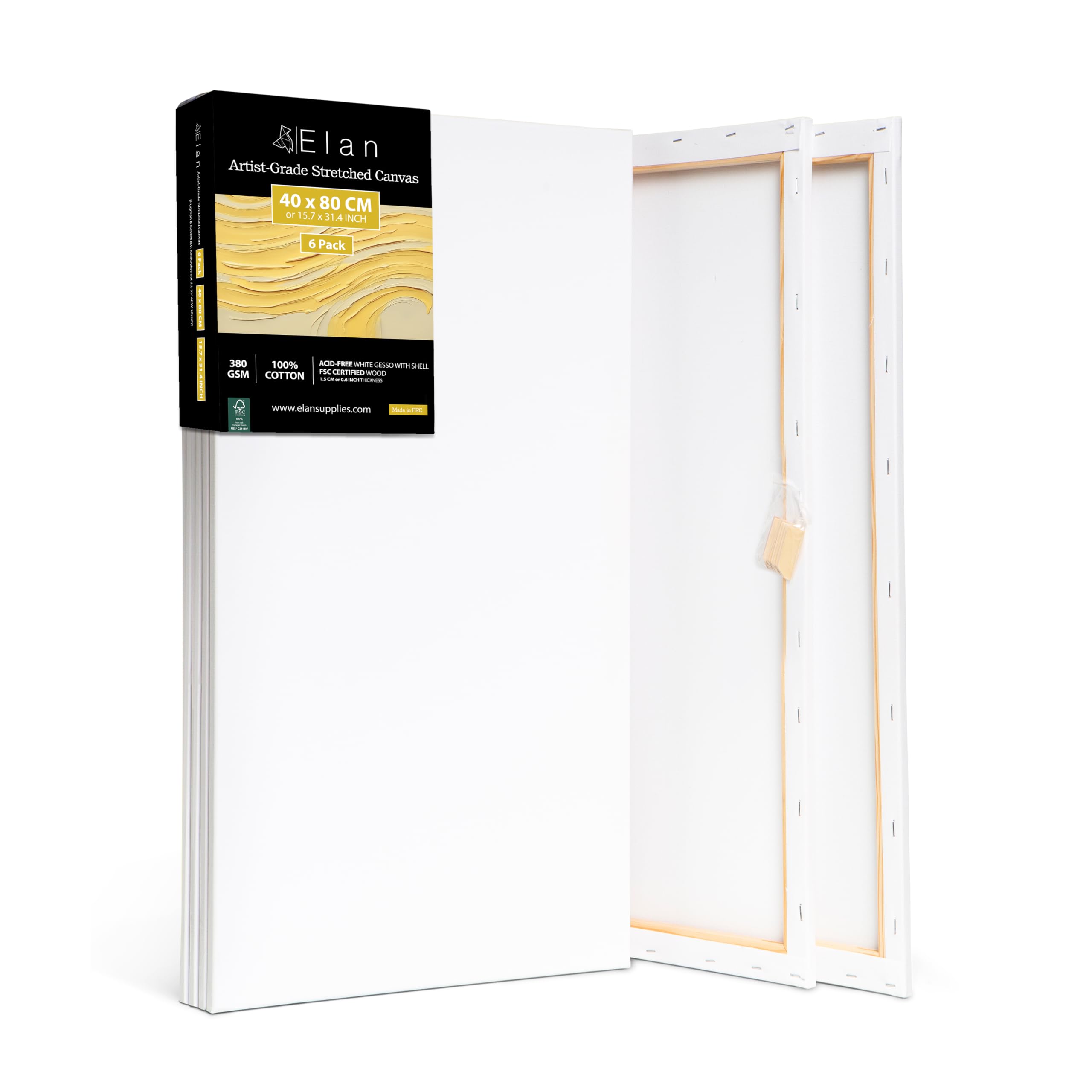 Elan płótna malarskie na ramie 40×80 cm, zestaw 6 szt., 380 g/m²