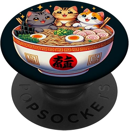 Anime Gato Japonés Ramen Vida Fideos Foodie Ilustración Arte PopSockets Estándar PopGrip