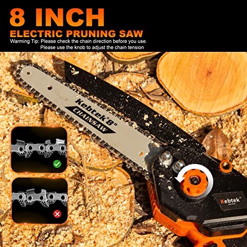 Kebtek Akku Kettensäge, 8 Zoll Mini Kettensäge mit Akku Elektro Kettensäge mit Bürstenlosem Motor, 21V Tragbar Einhand Kettensäge mit 2 Akkus für Gartenarbeit Baumbeschneidung Holzschneiden – Bild 6