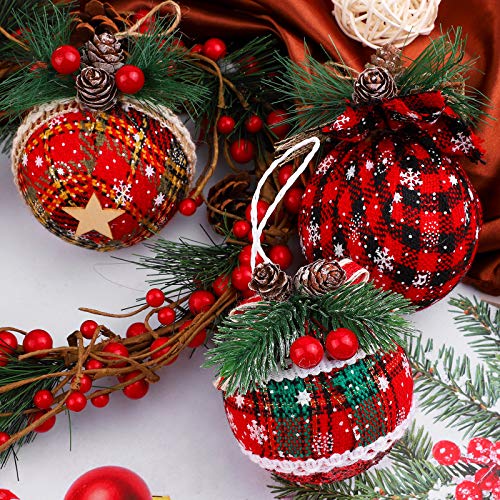Adxco 6 Pieces Christmas Hanging Ornaments Plaid Pattern Burlap Ornaments Foam Christmas Tree Decorations Assorted Styles For Festive Decorations #TOP4