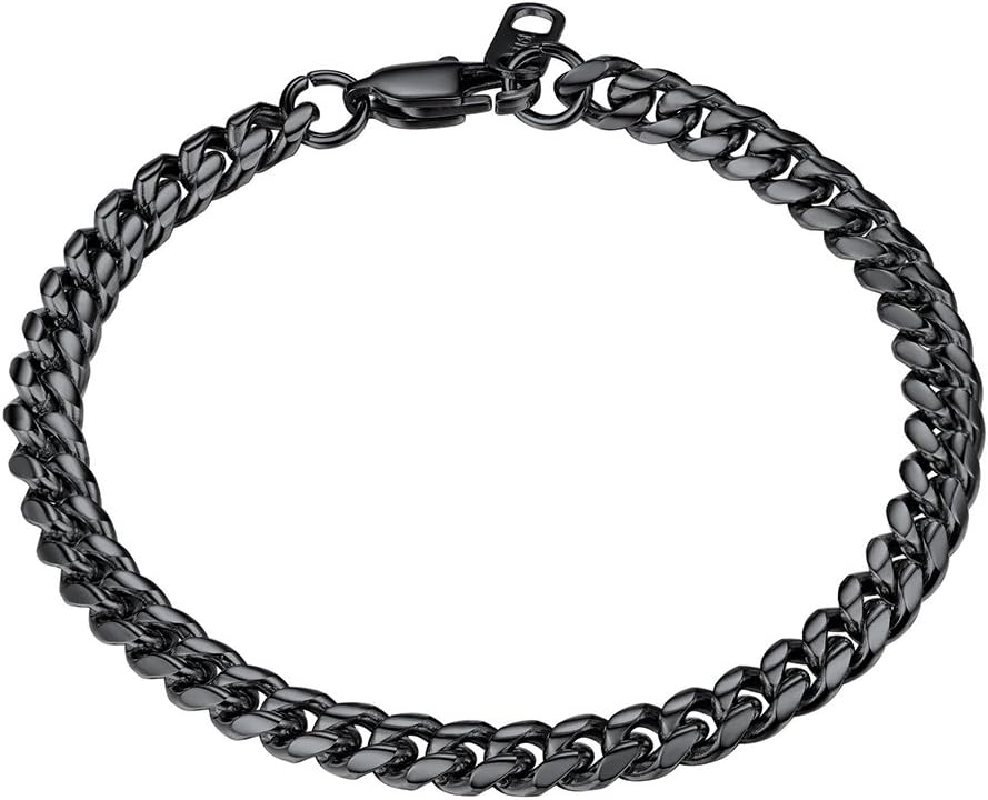 PROSTEEL Stainless Steel Bracelet for Men Women, Stylish Cuban Link Bracelets, Black/18K Gold Plated, W:4.8mm/6mm/10mm/14mm, L:19cm/21cm, Come Box