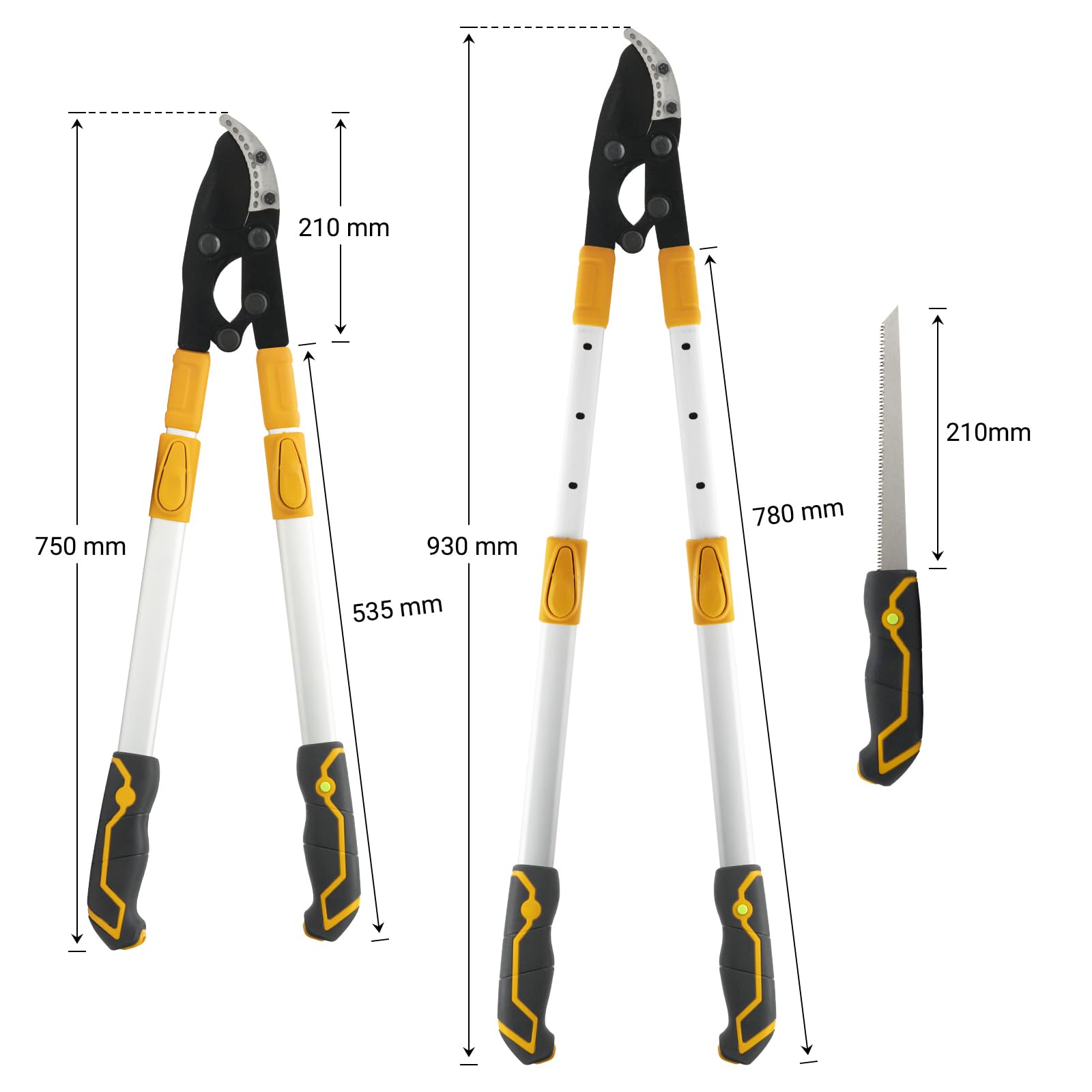 Coupe Branche Cisailles TéLéScopiques Avec Scie à Main Pour Bois Frais Jusqu'à 60mm, Cisaille à Branches TéLescopique, Extensible Jusqu'à 930mm, RevêTement AntiadhéSif