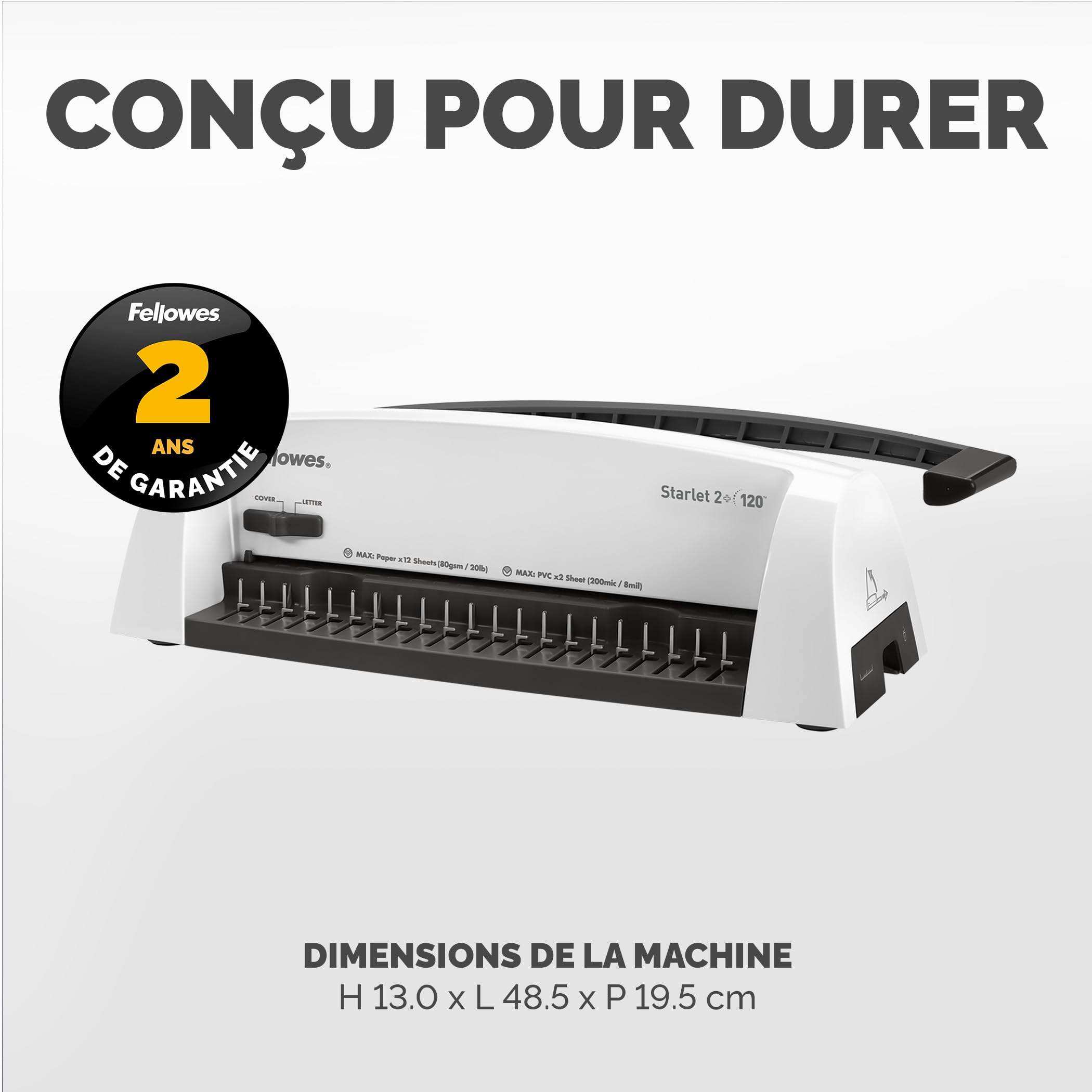 Fellowes Starlet 2+ Machine à relier A4 – Perfore 12 feuilles – Reliure manuelle à anneaux plastique – 120 feuilles