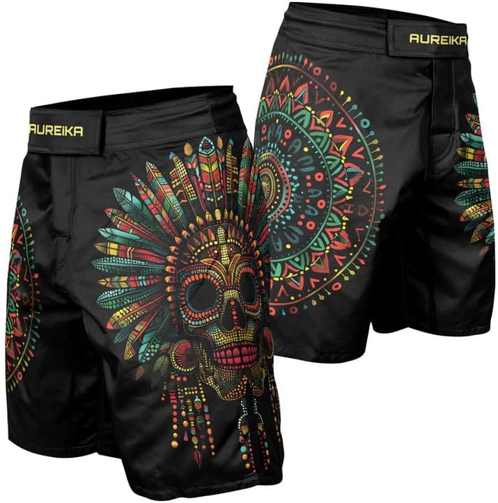 Aztec Men’s Fight Shorts – MMA Jiu Jitsu Combat Shorts Boxing Trunks for Training Kickboxing