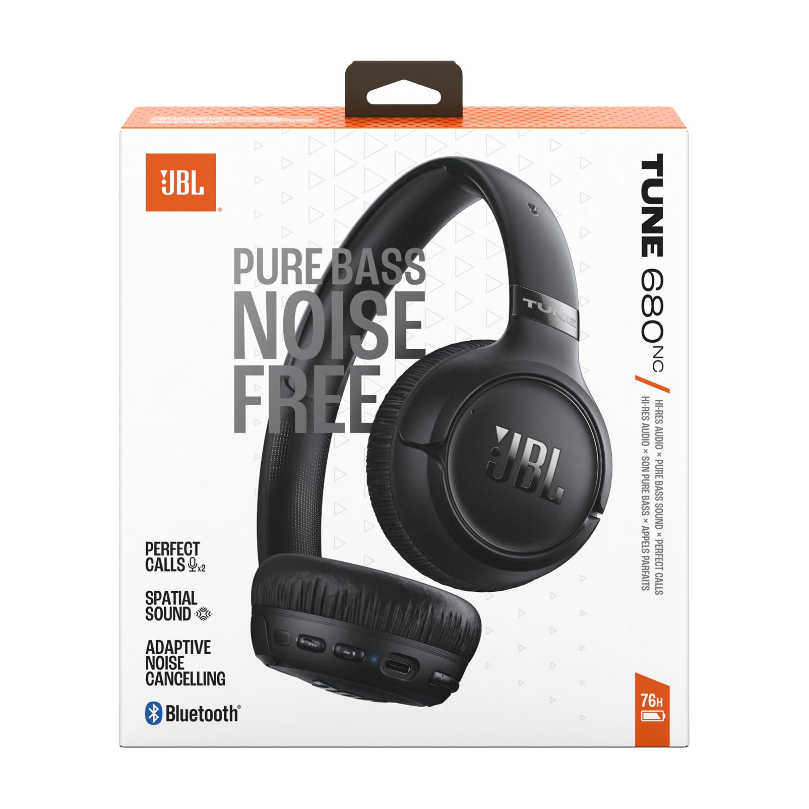 JBL Tune 680 NC Cuffie On-Ear Bluetooth Wireless, con Cancellazione Adattiva del Rumore, Smart Ambient, JBL Pure Bass Sound, fino a 76 Ore di Autonomia, Google Fast Pair, Microsoft Swift Pair, Nero
