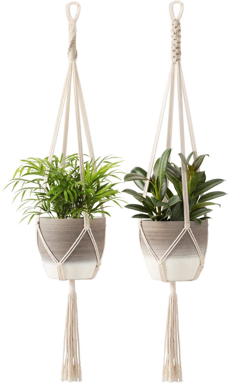 ecofynd Macrame Plant Hanger, Flower Pot Holder, Ivory, 39 inches, Pack of 2