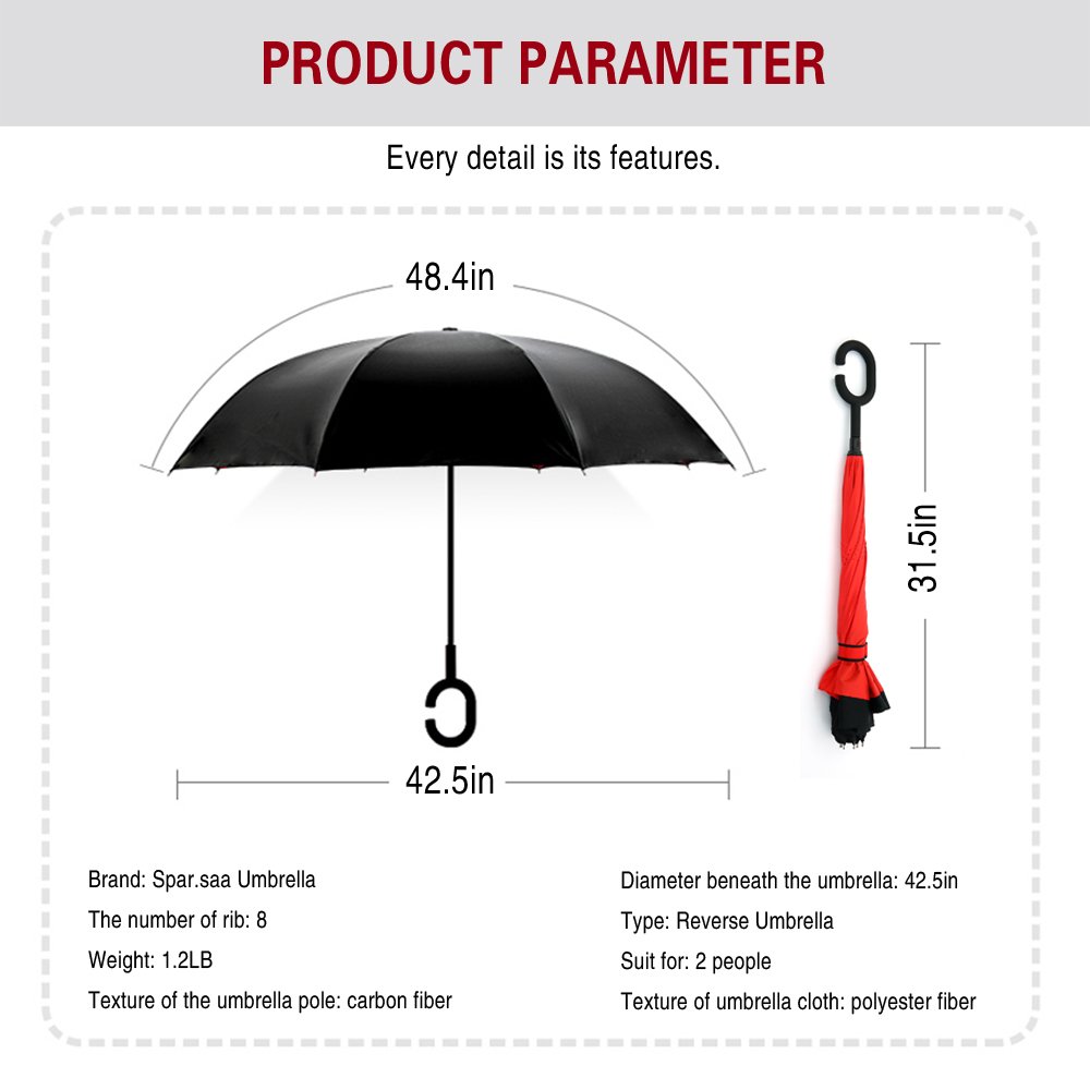 Siepasa Spar.saa Spar. Saa Doppellagiger umgekehrter C-förmigem Griff, Anti-UV Wasserdicht Winddicht Gerader Regenschirm für Auto Regen Outdoor