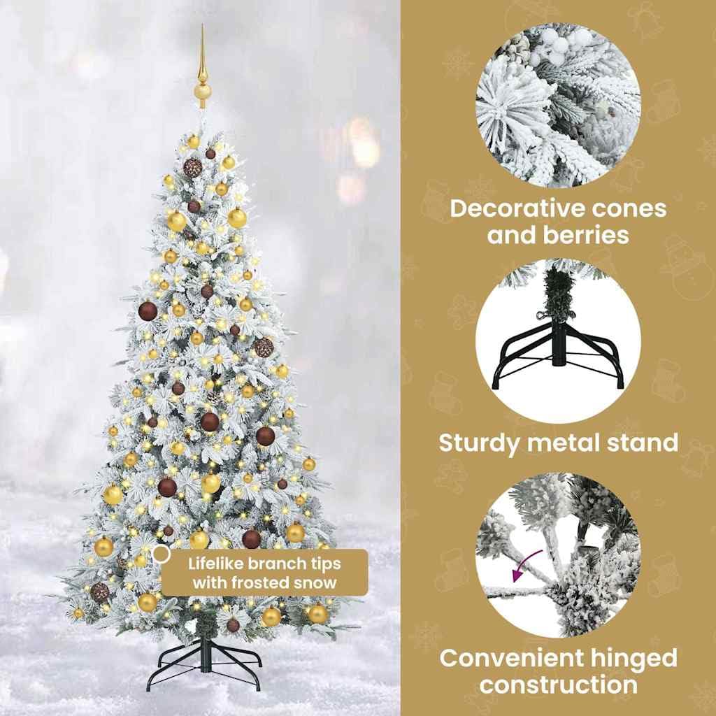 vidaXL Albero di Natale Artificiale con Rami Pieghevoli Bianco 240 cm, Albero di Natale a forma di cono, decorazione resistente, luci festive con stringa bianca calda
