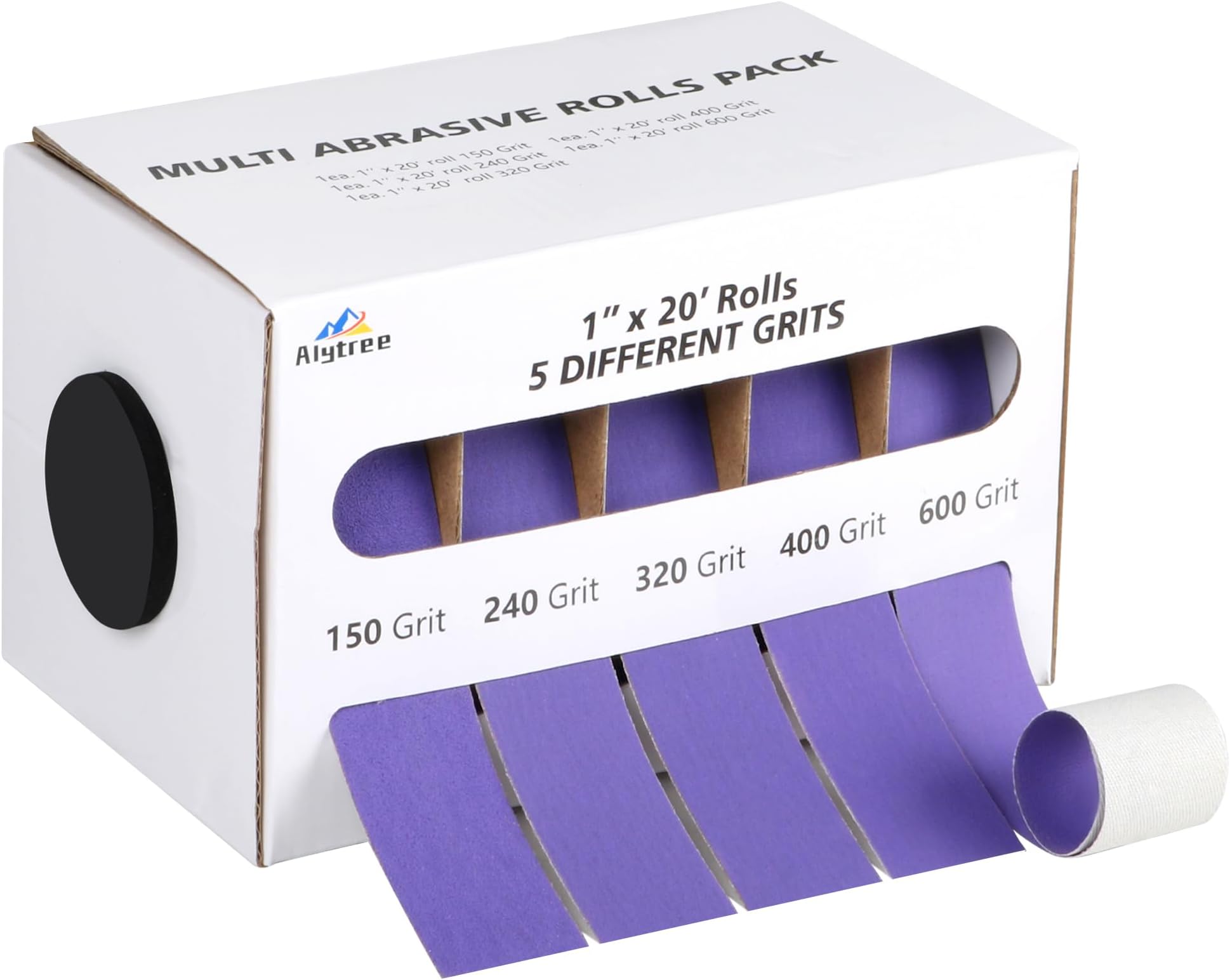 5 Grits Emery Cloth Roll with Dispenser, 150 240 320 400 600 Grits Abrasive Sand Paper for Metal and Wood Furniture - 6M Purple Sandpaper Rolls