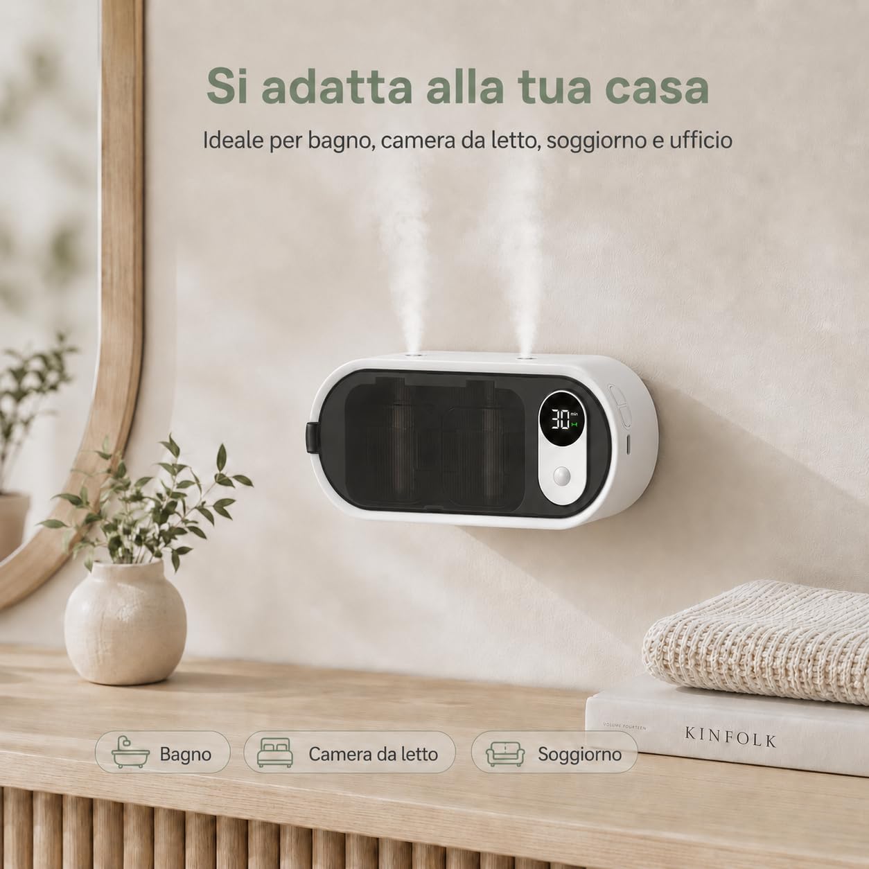 Diffusore di Oli Essenziali 100ml con Ugelli Doppi, Sensore di Movimento, Timer da Tavolo o Parete