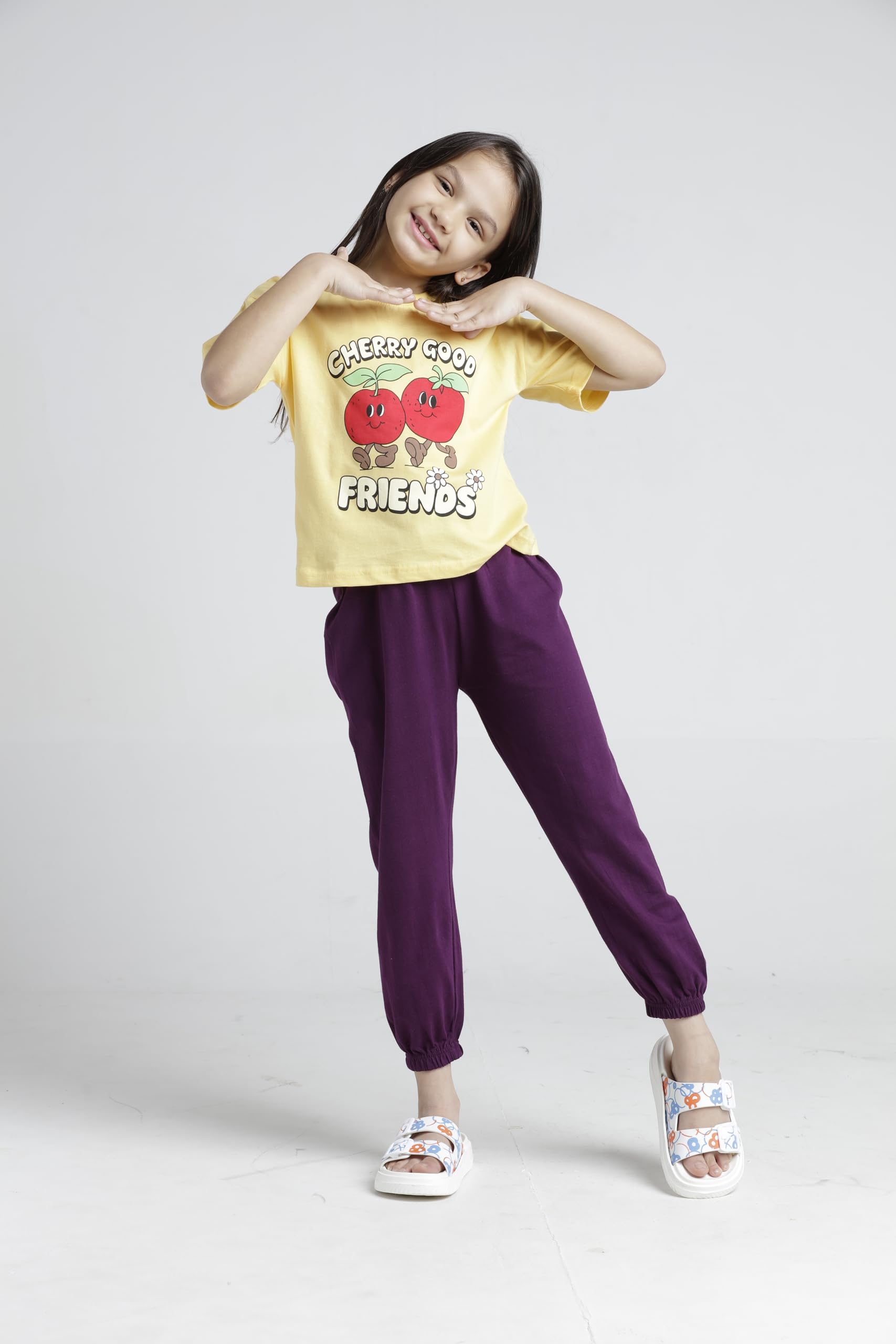 T2F Conjunto de ropa de algodón estampado de camiseta y pantalón para niñas (paquete de 3)