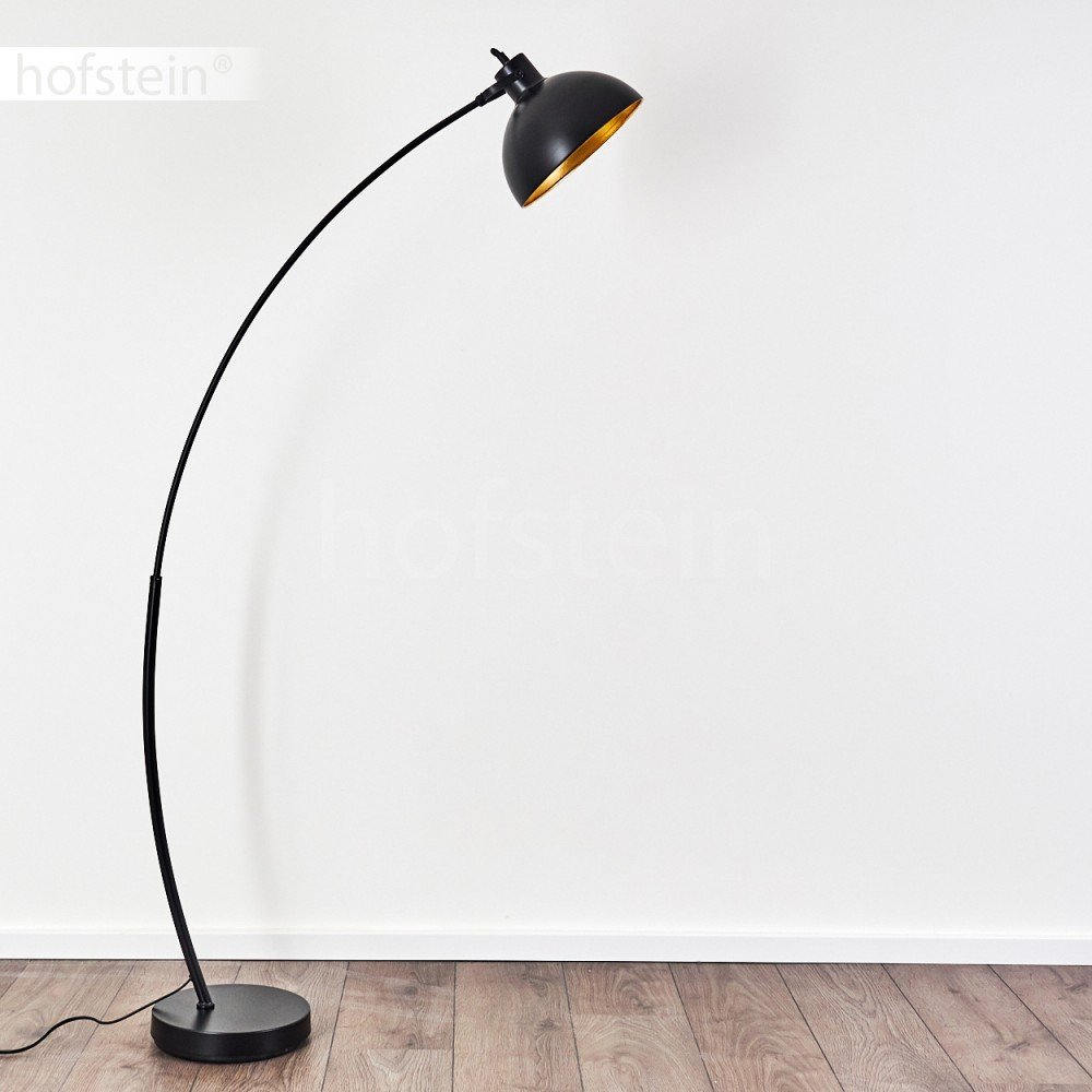 Stehlampe Parola, Vintage Stehleuchte mit Lampenschirm in Gold/Schwarz aus Metall, E27-Fassung, Bogenlampe im Retro-Design, mit Fußschalter am Kabel, ohne Leuchtmittel