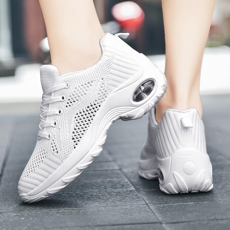 Image of DLWKIPV Womens Walking Running Shoes Tennis Slip On Sneakers Gym Workout Sport Lightweight Breathable Mesh Comfortable Casual White Size 8
