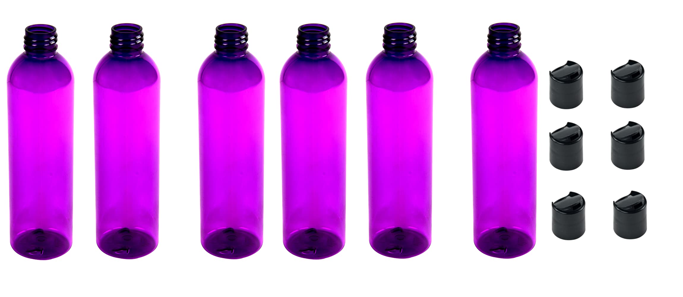 6 Pack 4oz -Purple Cosmo Plastic Bottles Black Disc Cap - for Essential Oils, Perfumes, Cleaning Products Made in the USA - by Natural Farms, purple