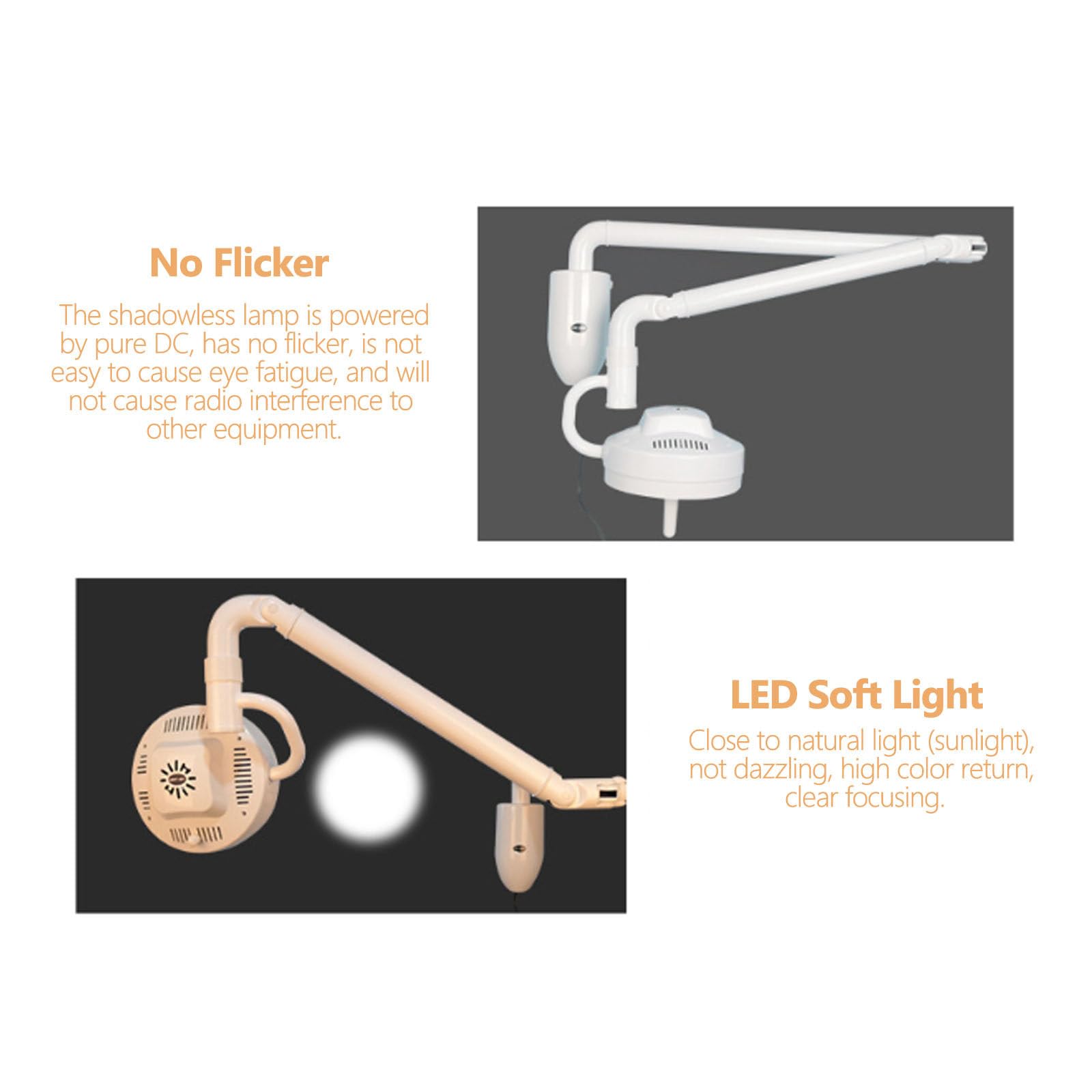 Lampe d'examen médicale murale, lampe d'examen chirurgicale à LED, lampe d'examen à LED à 10 perles, lampe chirurgicale sans ombre à intensité variable
