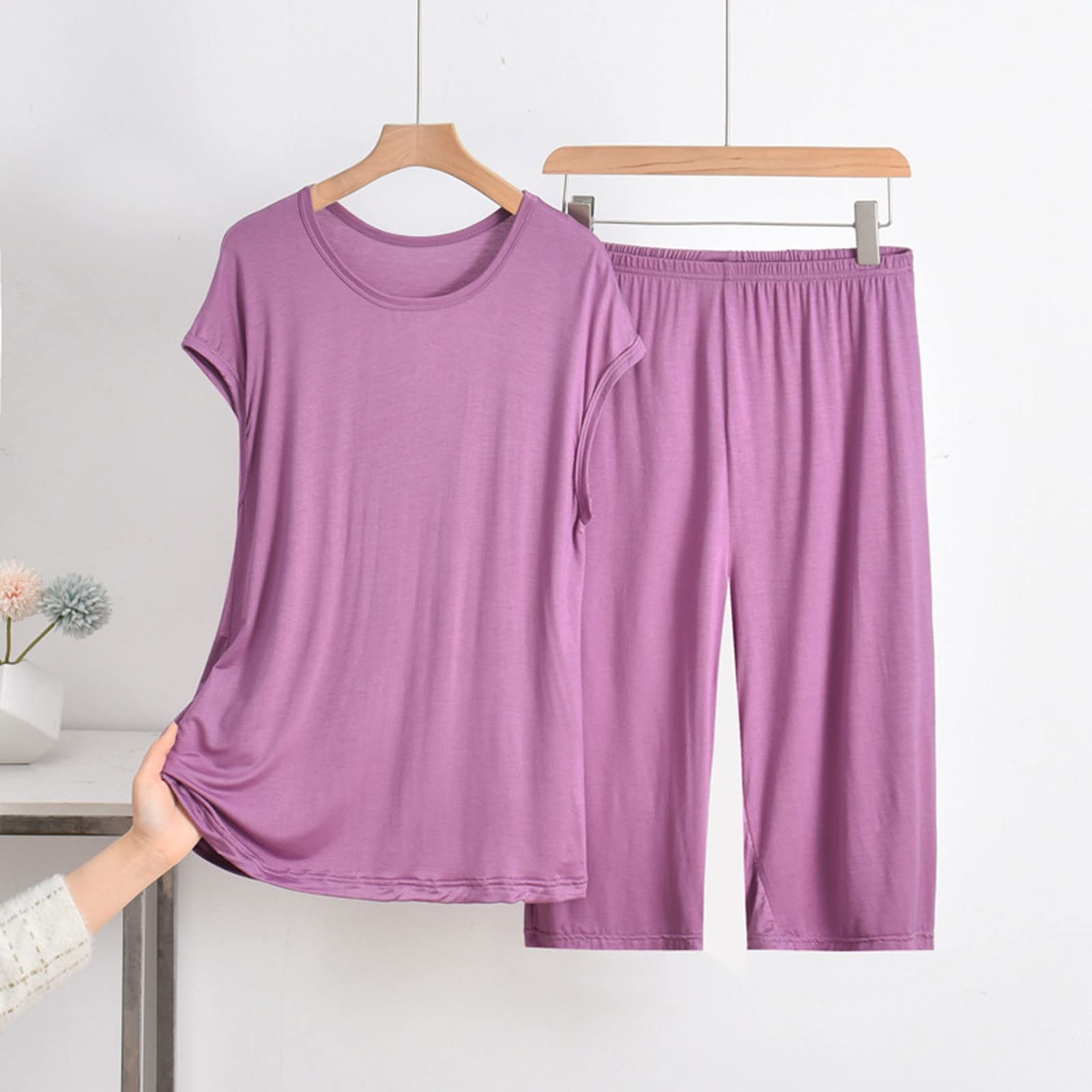 Pigiama Pigiama da Donna a Maniche Corte Set New Summer Loose Sleepwear Suit Outer Wear Homewear Pijama Mujer Camicia da Notte(C,6XL-Size)