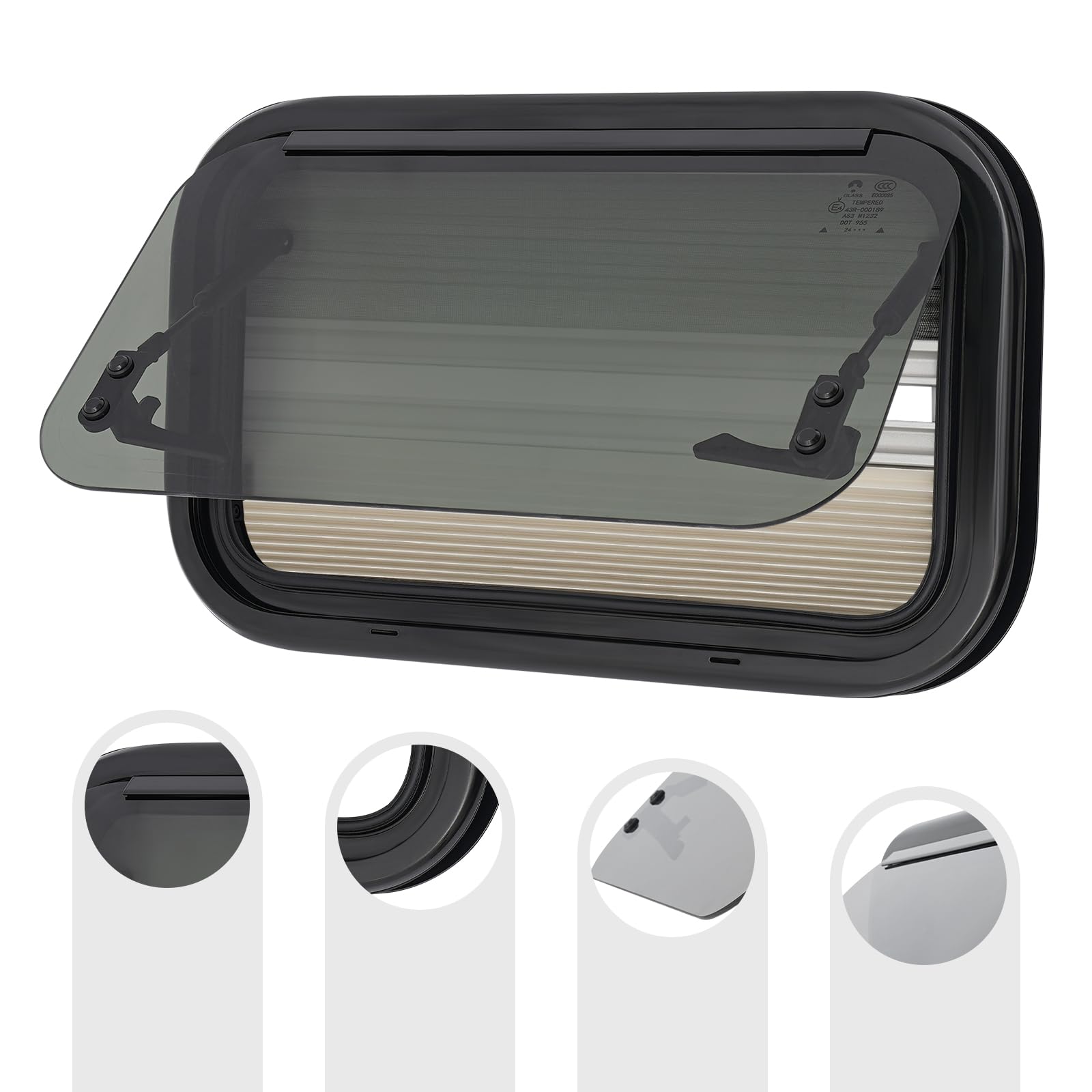 50x30cm Fenêtre de camping-car 85°Fenêtre Latérale Moustiquaire | et store-Résistante aux UV-Certifié ECE 43R-Verre Trempé-Pour Camping-Car Remorque Pick-ups Camionnettes Converties