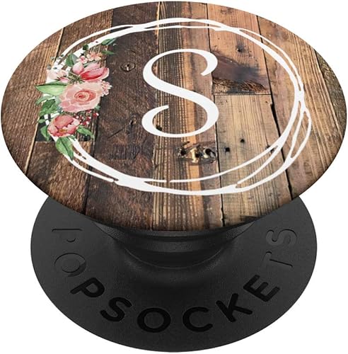 Chic Country - Letra S de madera sintética rústica personalizada  PopSockets Grip y soporte para teléfonos y tabletas