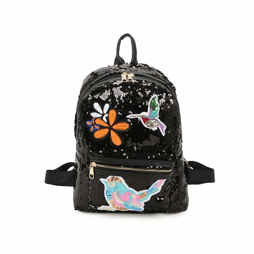 Tiamitit Bird Floral Sequins Cute Leather Backpacks Girls Women Bagpack pink