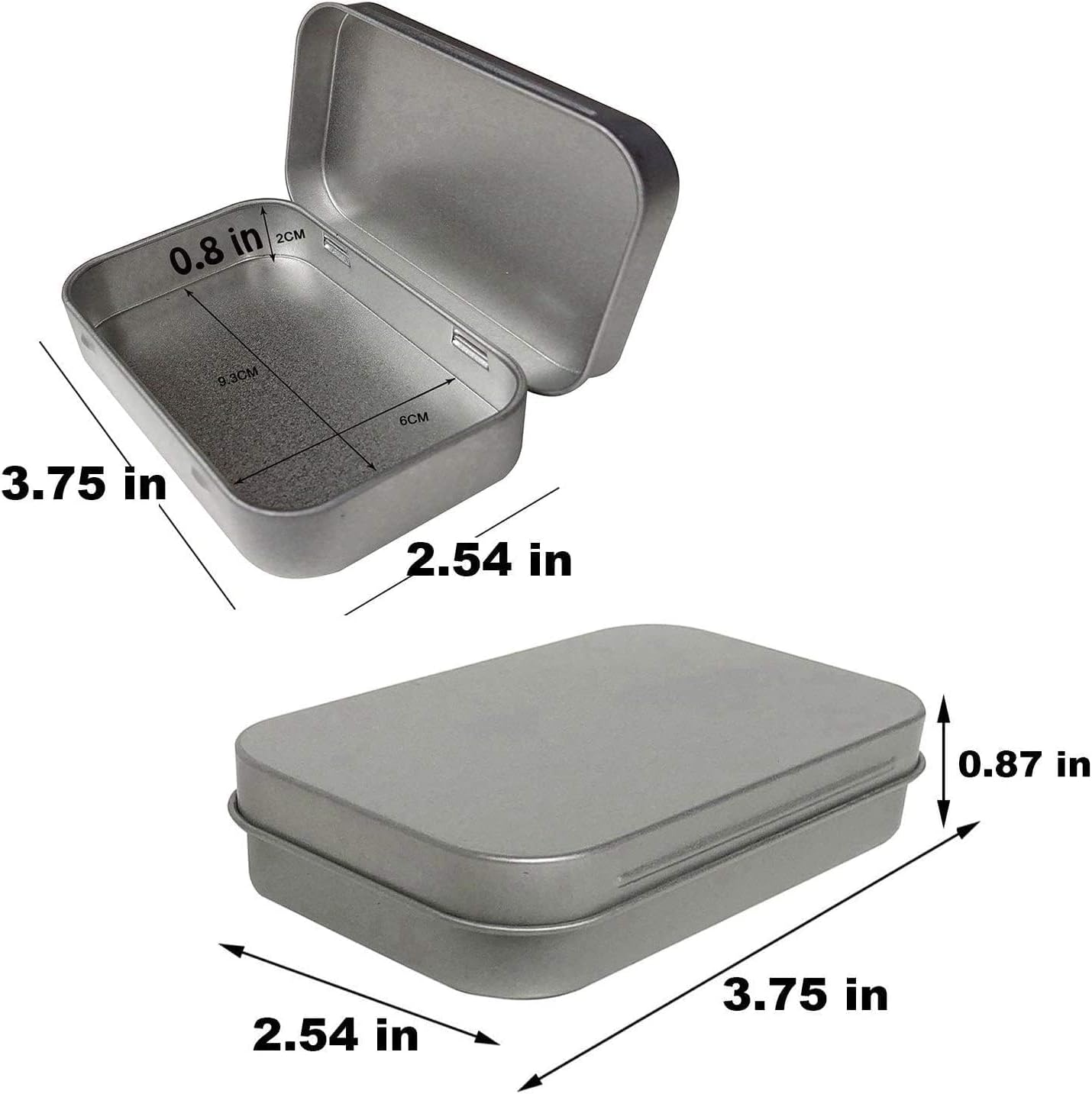 Hulless Small Hinged Tin Box Metal Tins Storage Containers, Silver 6Pcs | Portable Craft Organizer for Home Storage to pills, candies, herbs, planting seed, nail art etc