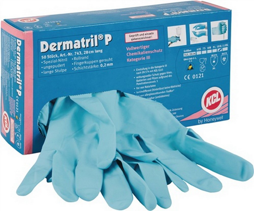 Nitrilhandschuhe Dermatril P 743 Gr.9 L.280mm blau KCL Kat.III EN374, 50 Stück