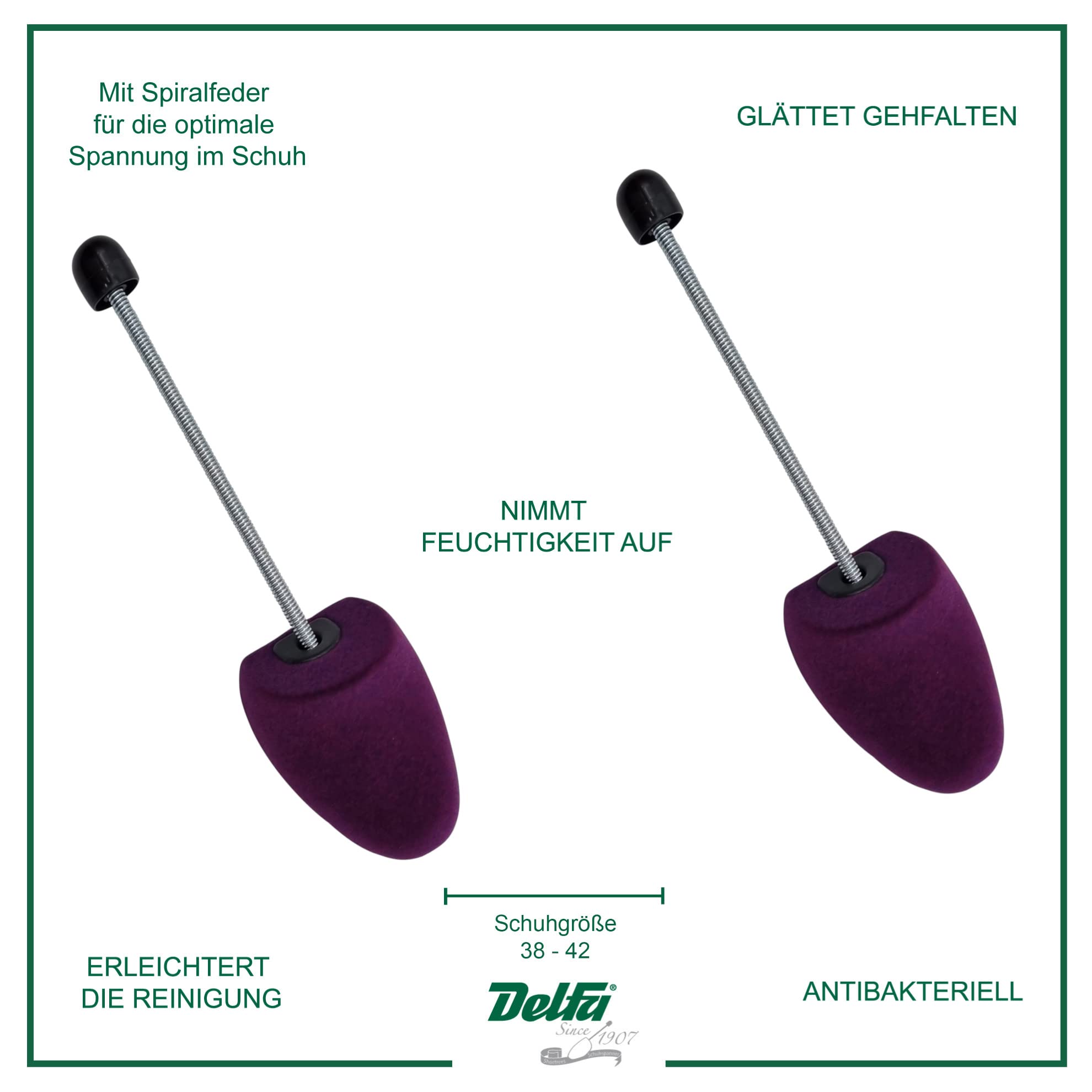 DELFA Samty Feder Lot de 3 paires d'embauchoirs en mousse pour chaussures confortables et baskets Taille 38-42, lilas, Taille unique