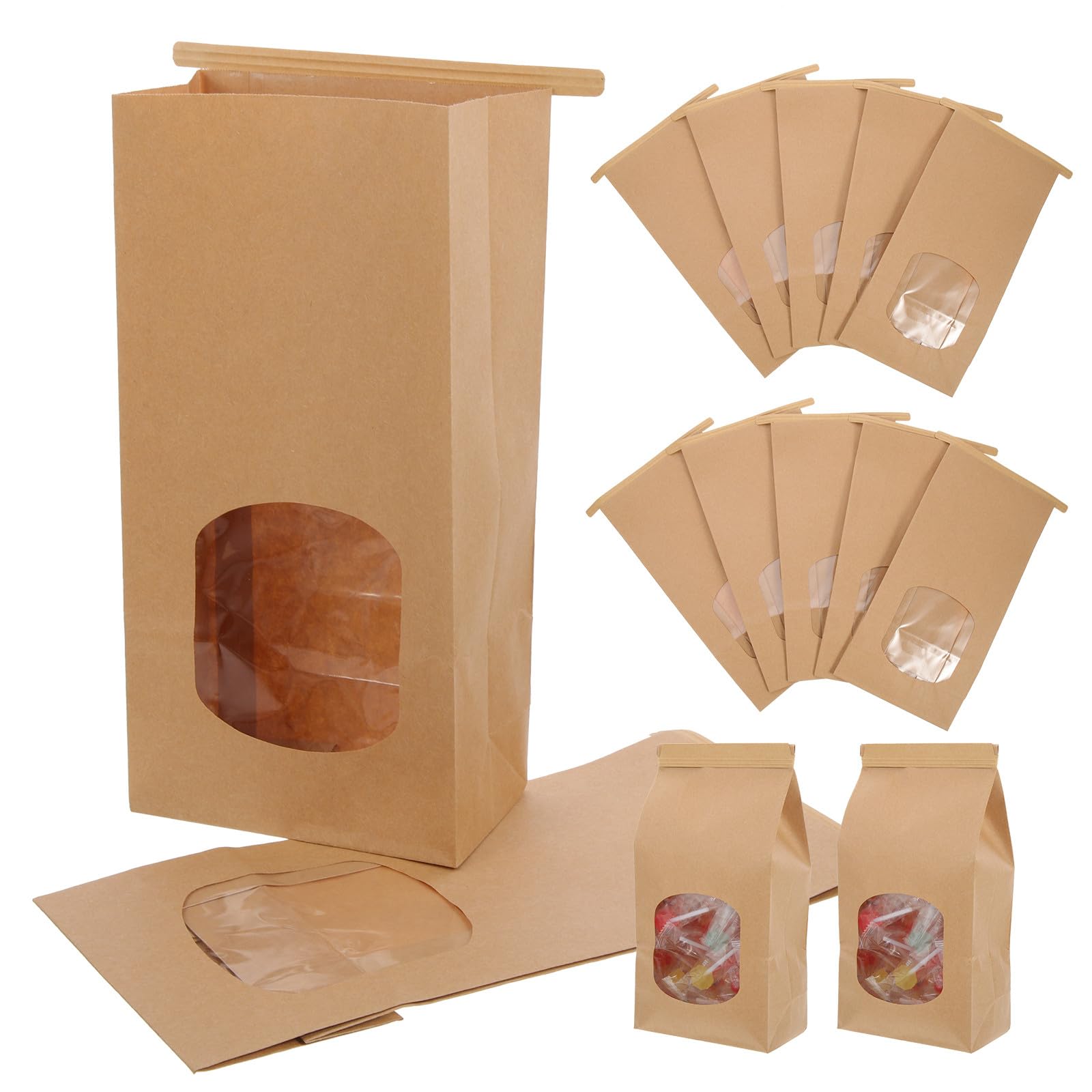 Artibetter 100pezzi Sacchetti in Carta Kraft per Biscotti con Finestra Trasparente Sacchetti Anti-olio per Dolci e Snack Confezione per Regali e Conservazione Alimenti Adatti per Biscotti